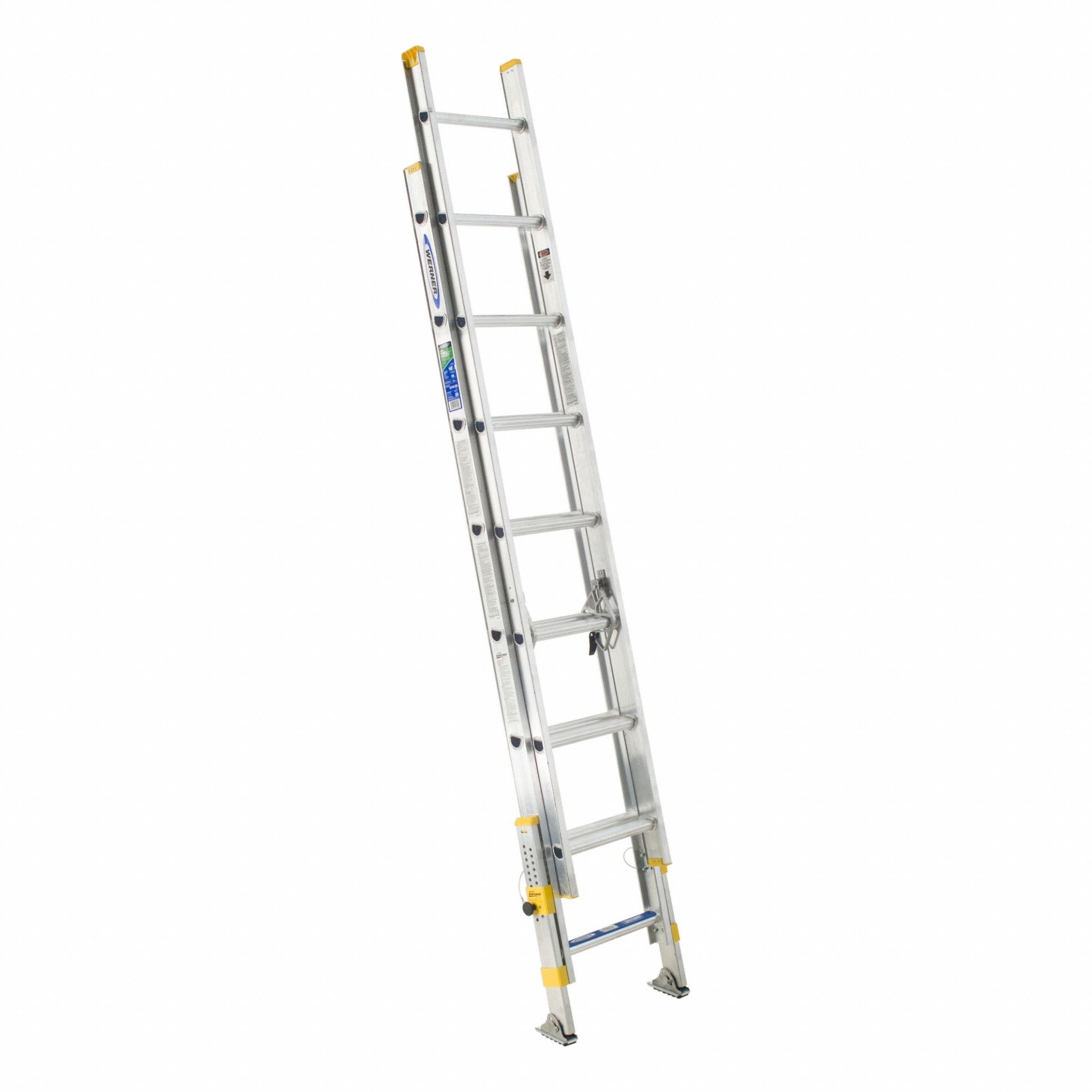 Extension Ladder: 16 ft Ladder Size, Aluminum, 250 lb Load Capacity, 32 lb Wt, 2 Sections