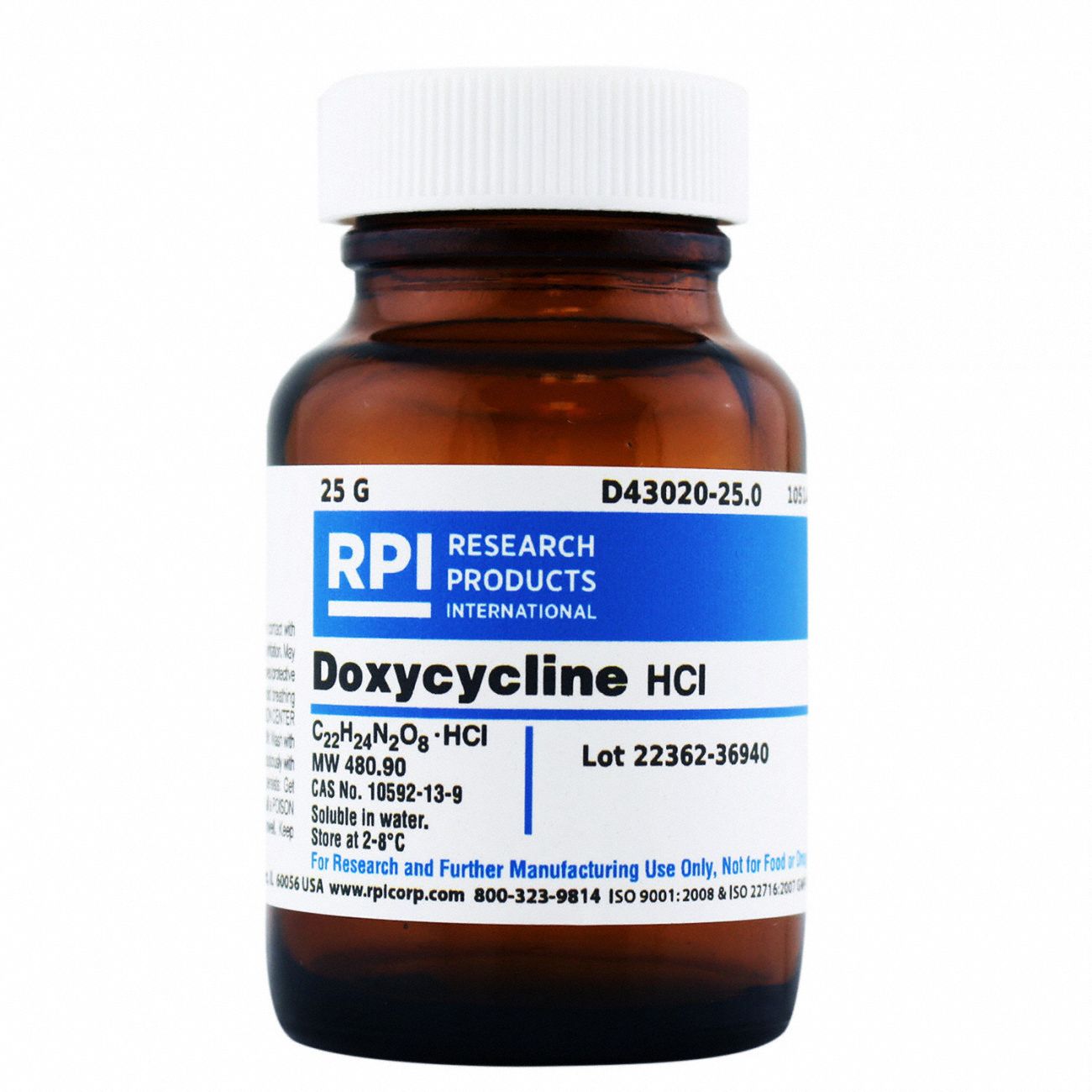 Antibiotics: 10592-13-9, 95% Purity, 25 g Volume, Crystalline Powder, Lab, C22H24N2O8 • HCl