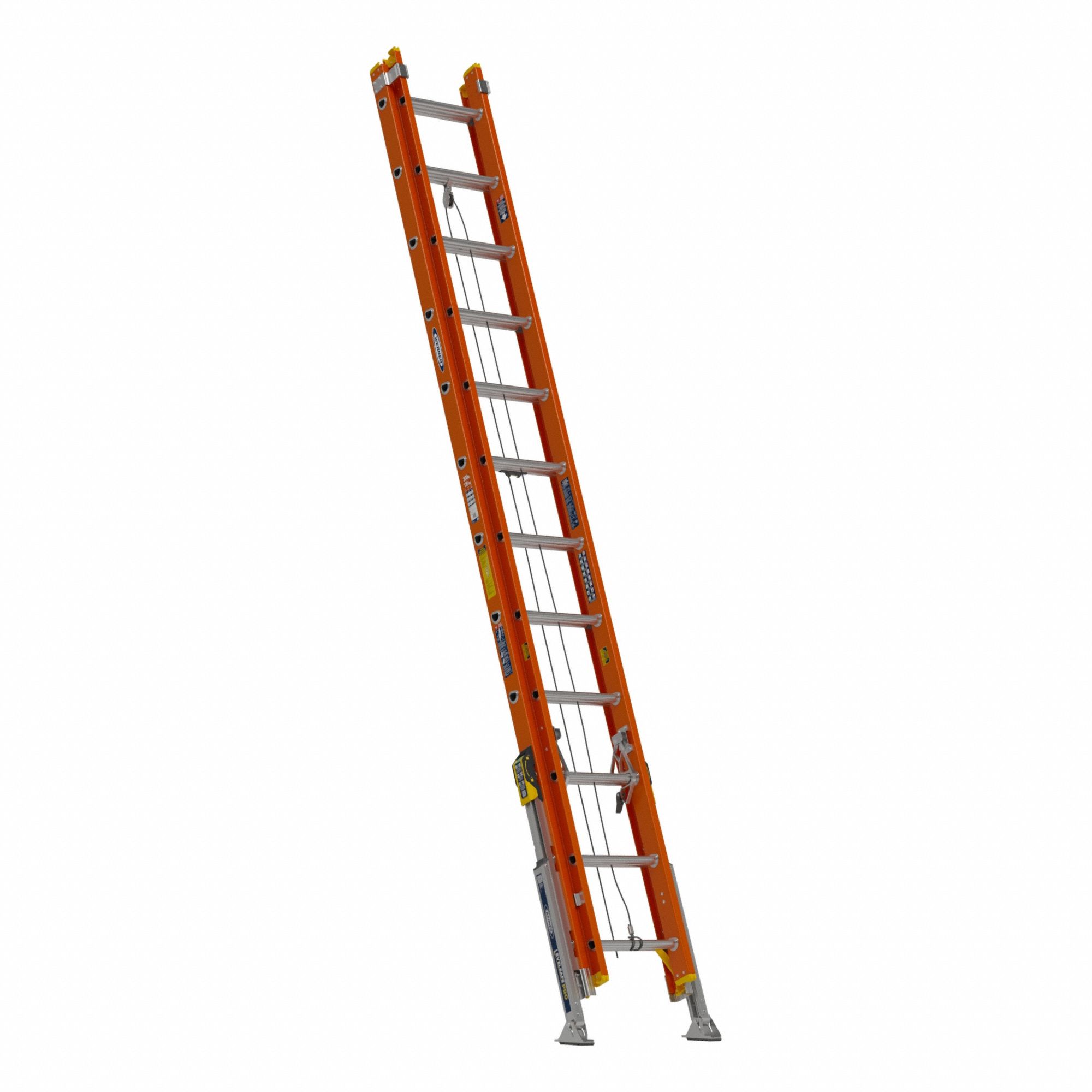 WERNER Extension Ladder: 24 ft Ladder Size - Leg Leveling Non-Conductive Fiberglass Extension Ladders