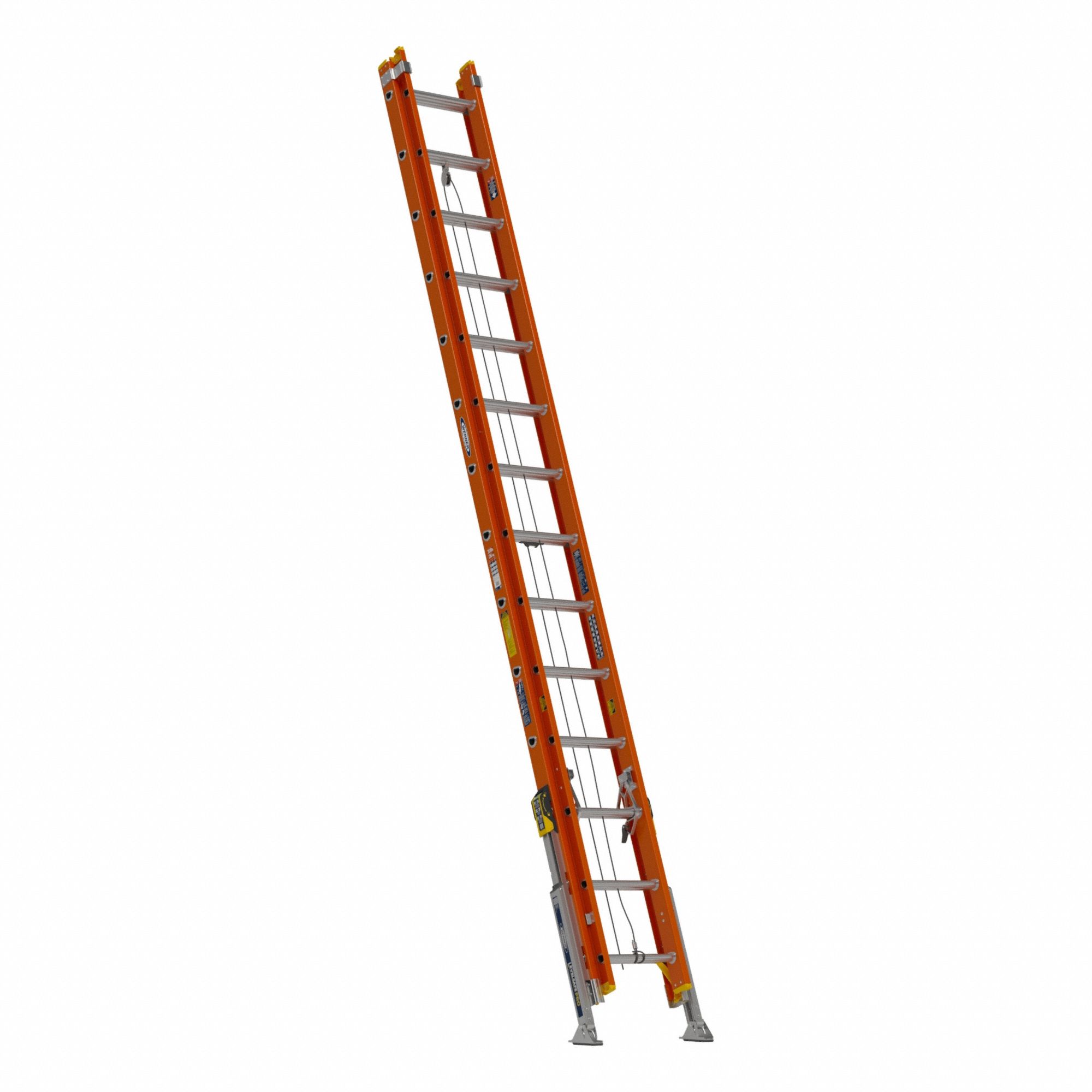 WERNER Extension Ladder: 28 ft Ladder Size - Leg Leveling Non-Conductive Fiberglass Extension Ladders