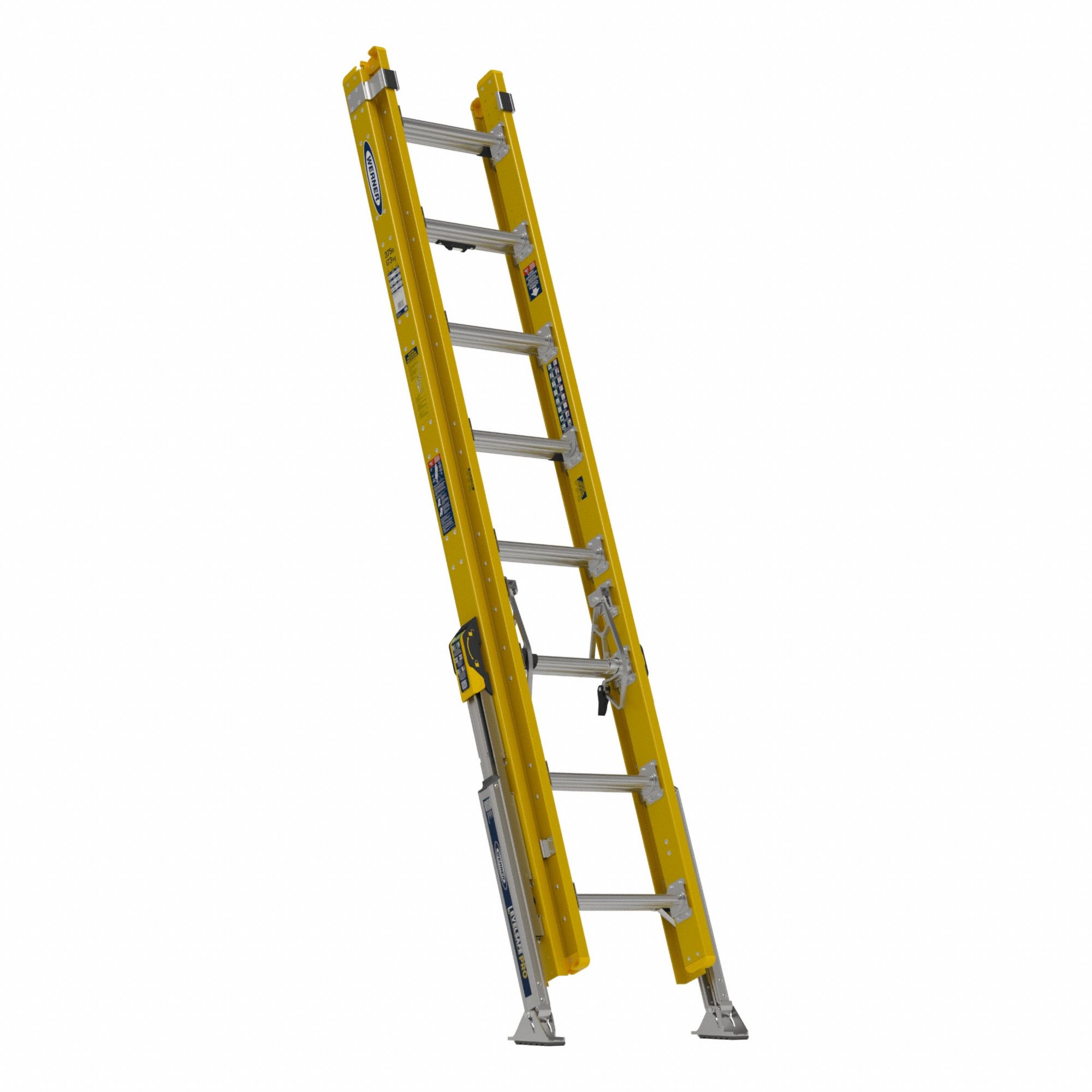 WERNER Extension Ladder: 16 ft Ladder Size - Leg Leveling Non-Conductive Fiberglass Extension Ladders