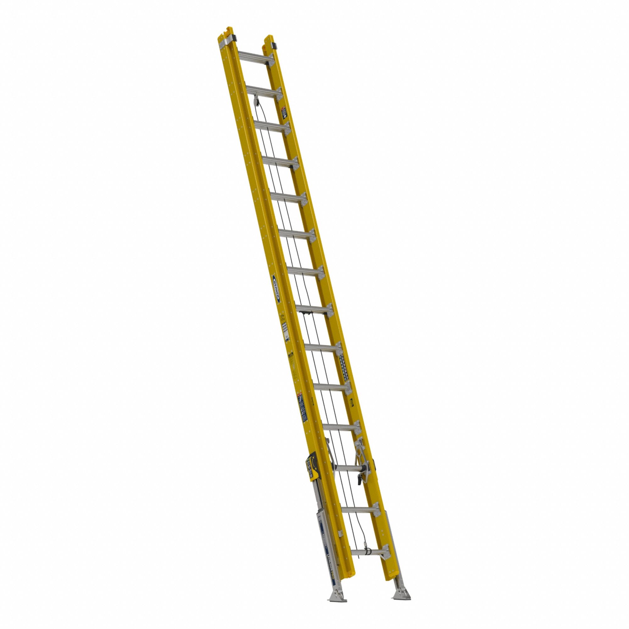 WERNER Extension Ladder: 28 ft Ladder Size - Leg Leveling Non-Conductive Fiberglass Extension Ladders