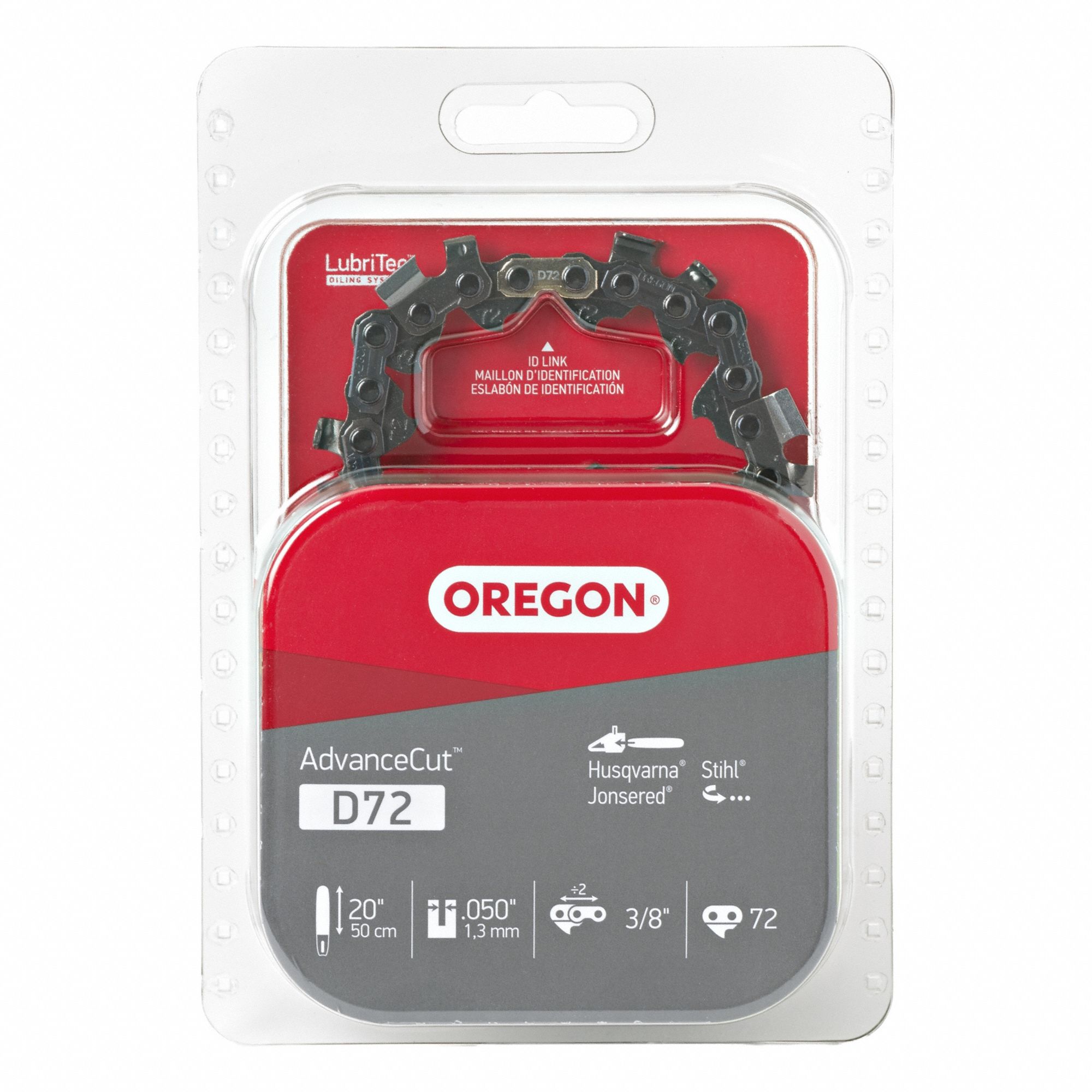 Chainsaw Chain: 20 in Compatible Bar Lg, 3/8 in, 0.05 in Gauge, 72 Links, 7/32 in File Size