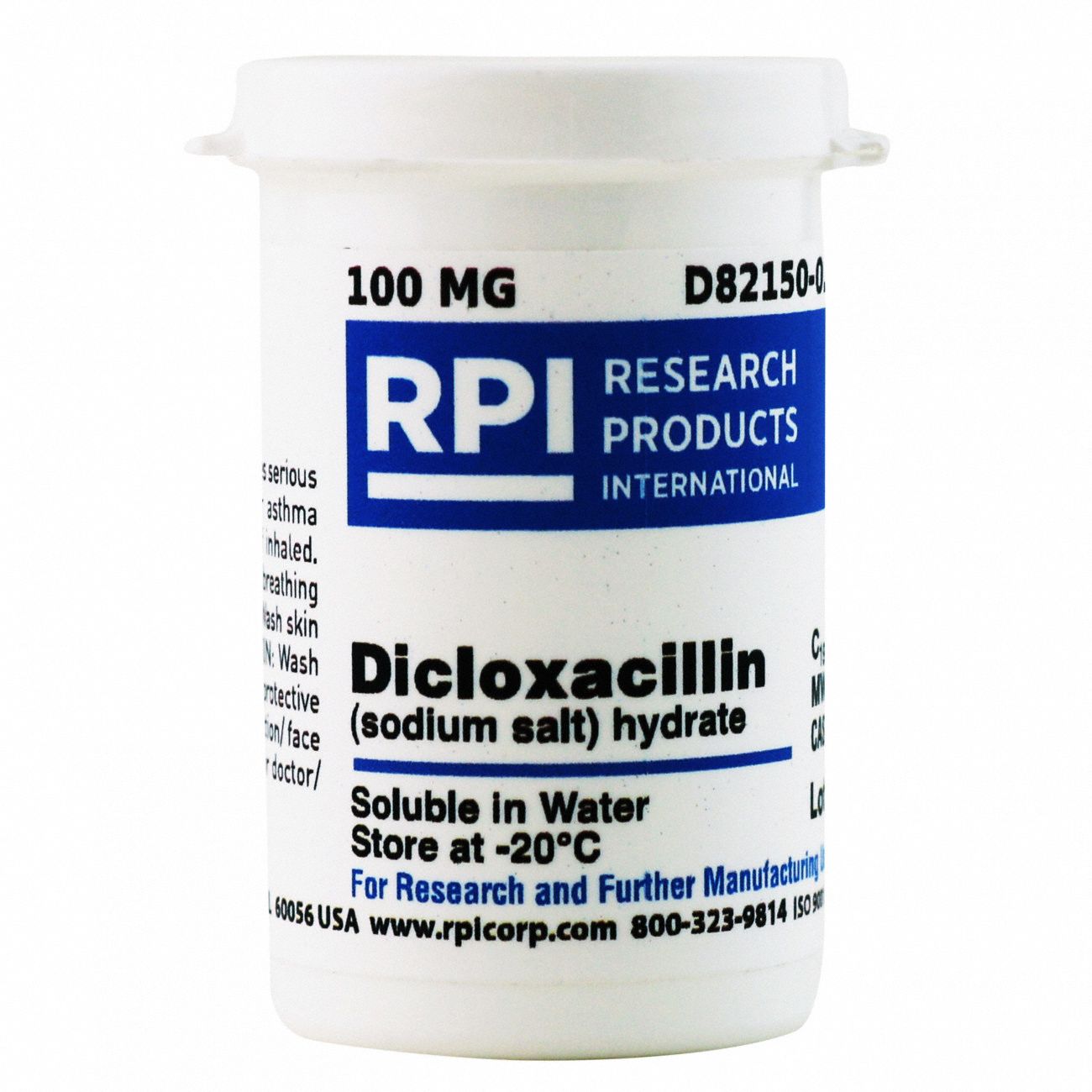 Antibiotics: 13412-64-1, 100 mg Volume, Crystalline Powder, Lab, C19H16Cl2N3NaO5S • H2O, Plastic