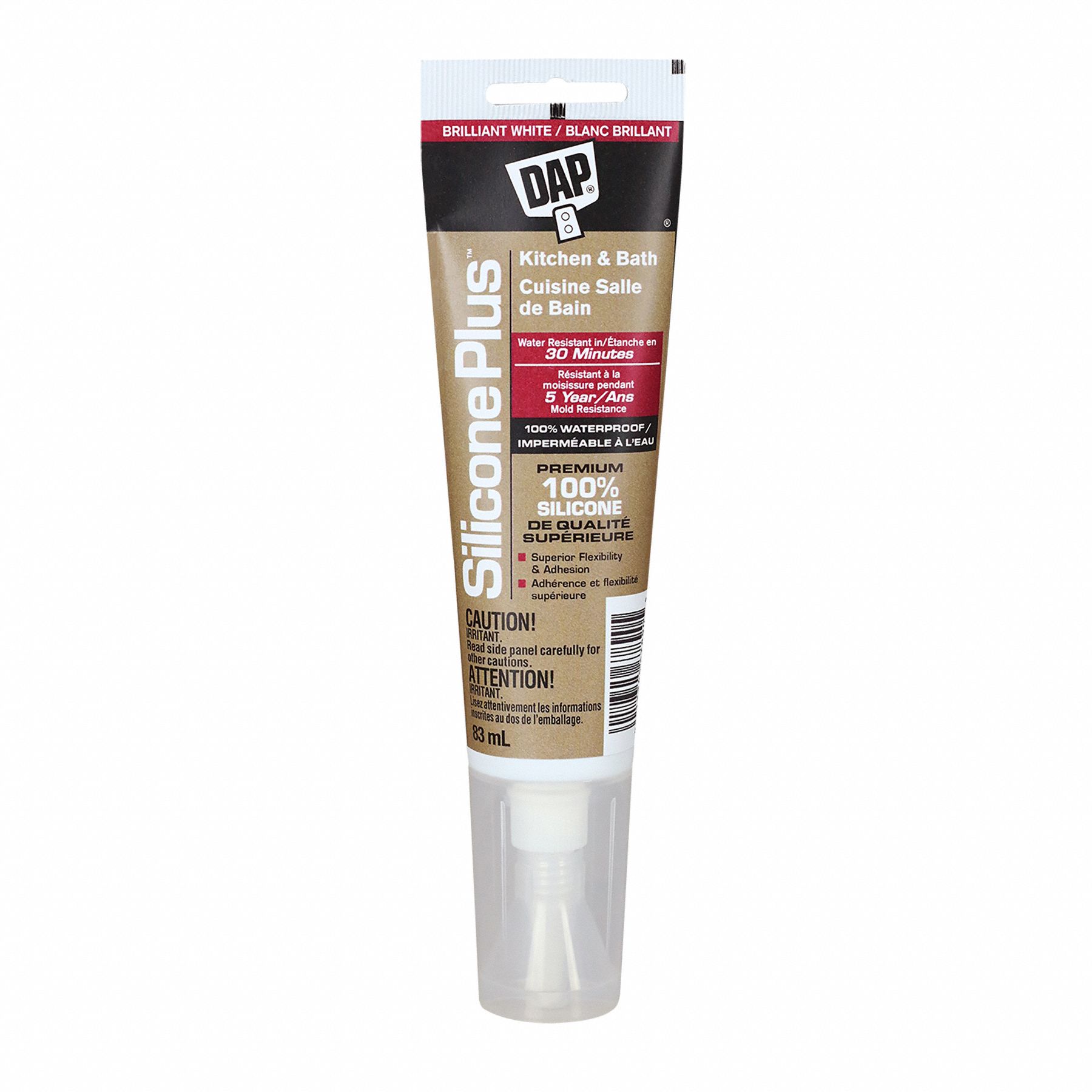 SILICONE PLUS SEALANT, 2.8 OZ TUBE, 1 DAY CURE, 50 MIN WORK TIME, FLEXIBLE, SILICONE RUBBER