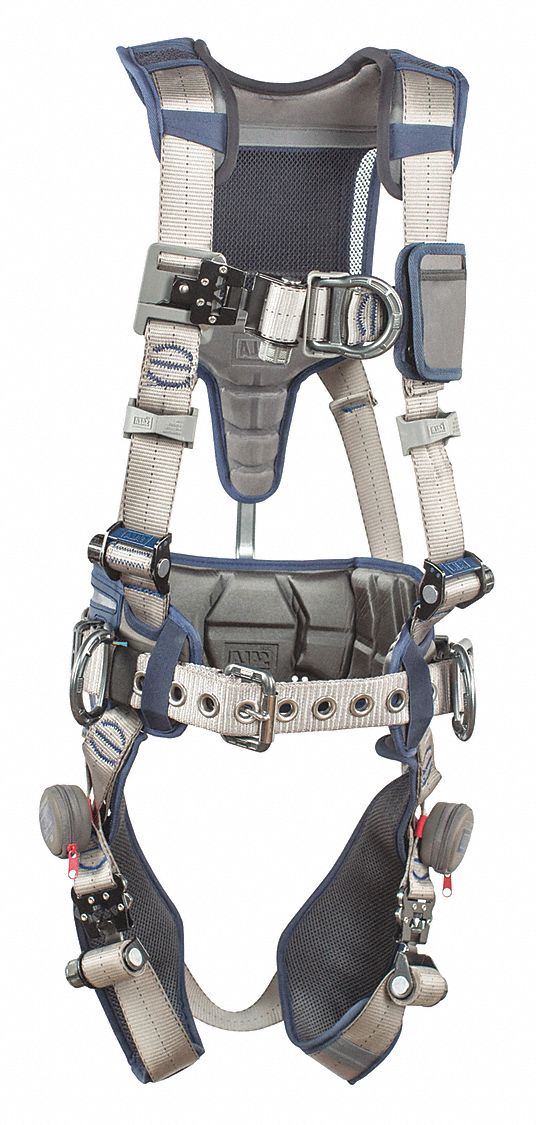 FULL-BODY HARNESS, 420 LBS, WORK POSITIONING/LADDER CLIMBING, GRY/BL, SZ XL, ALUMINUM & POLYESTER