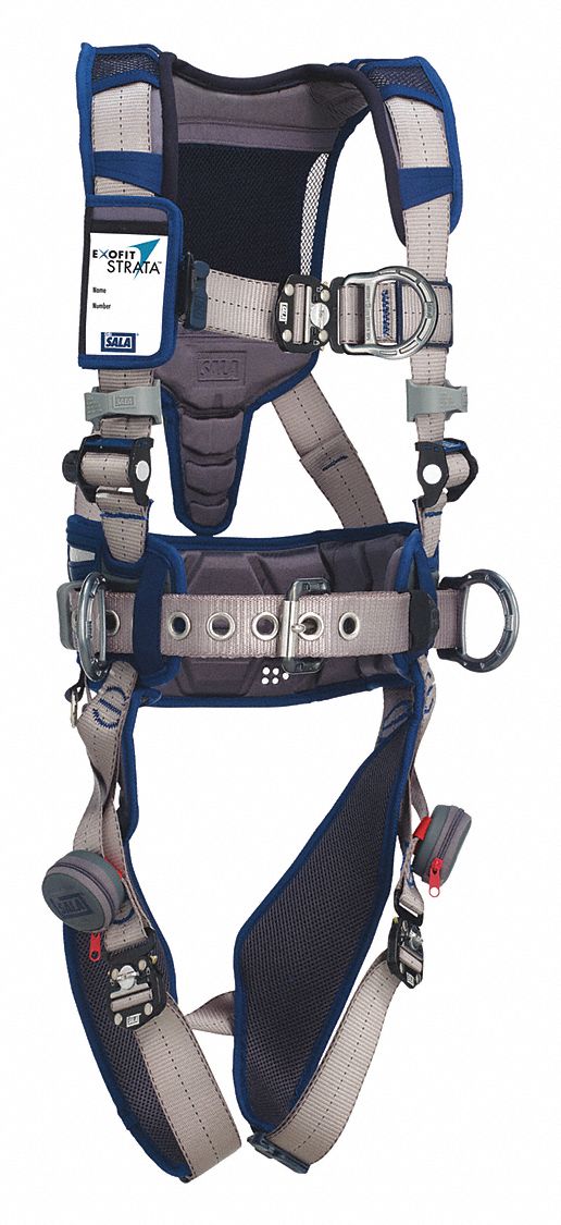 FALL PROTECTION HARNESS, 420 LBS, BLUE/GREY, SIZE XL, ALUMINUM & POLYESTER