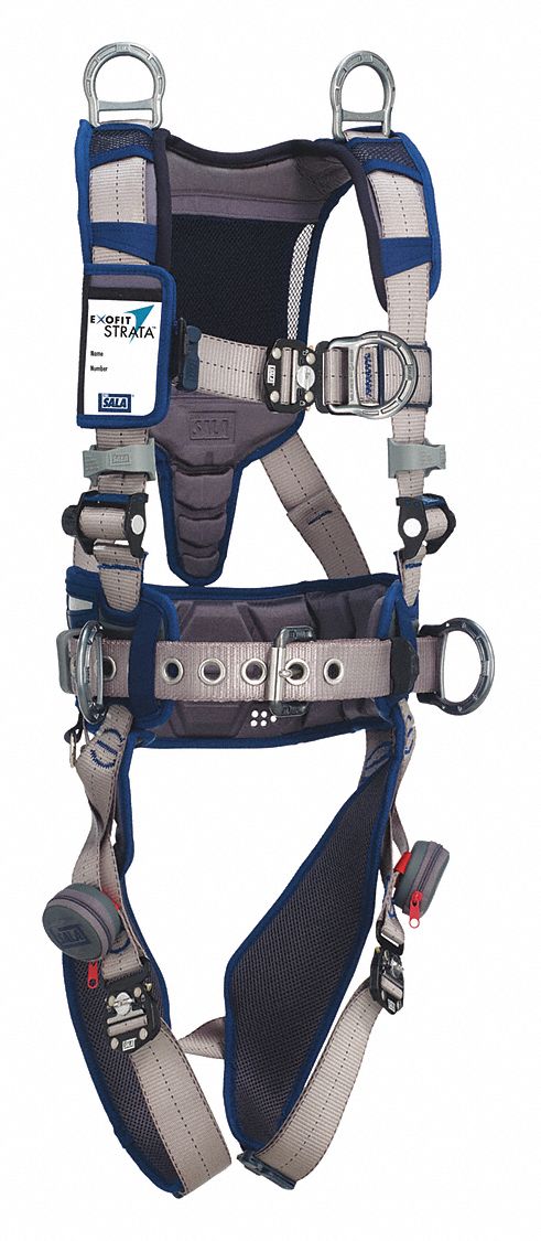 SAFETY HARNESS, 420 LBS, QUICK-CONNECT BUCKLE, GREY/BLUE, SIZE M, ALUMINUM & POLYESTER