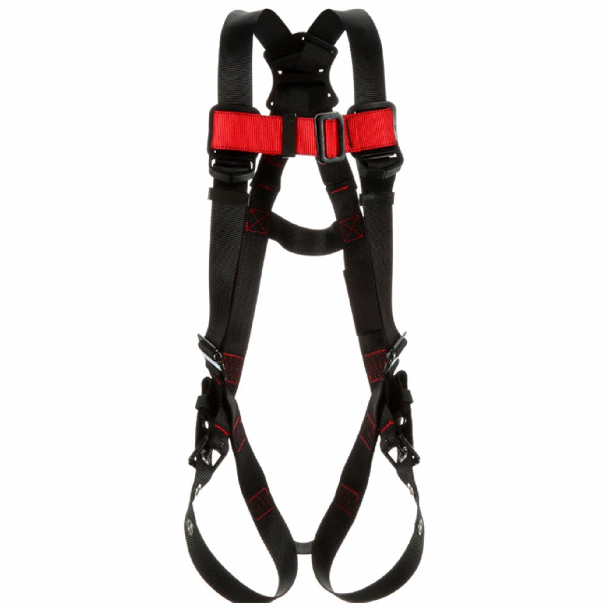 FULL BODY HARNESS, VEST, TONGUE BUCKLE, 420 LB RATED, 420 LB, SZ S, BLACK, STEEL W POLYESTER WEBBING