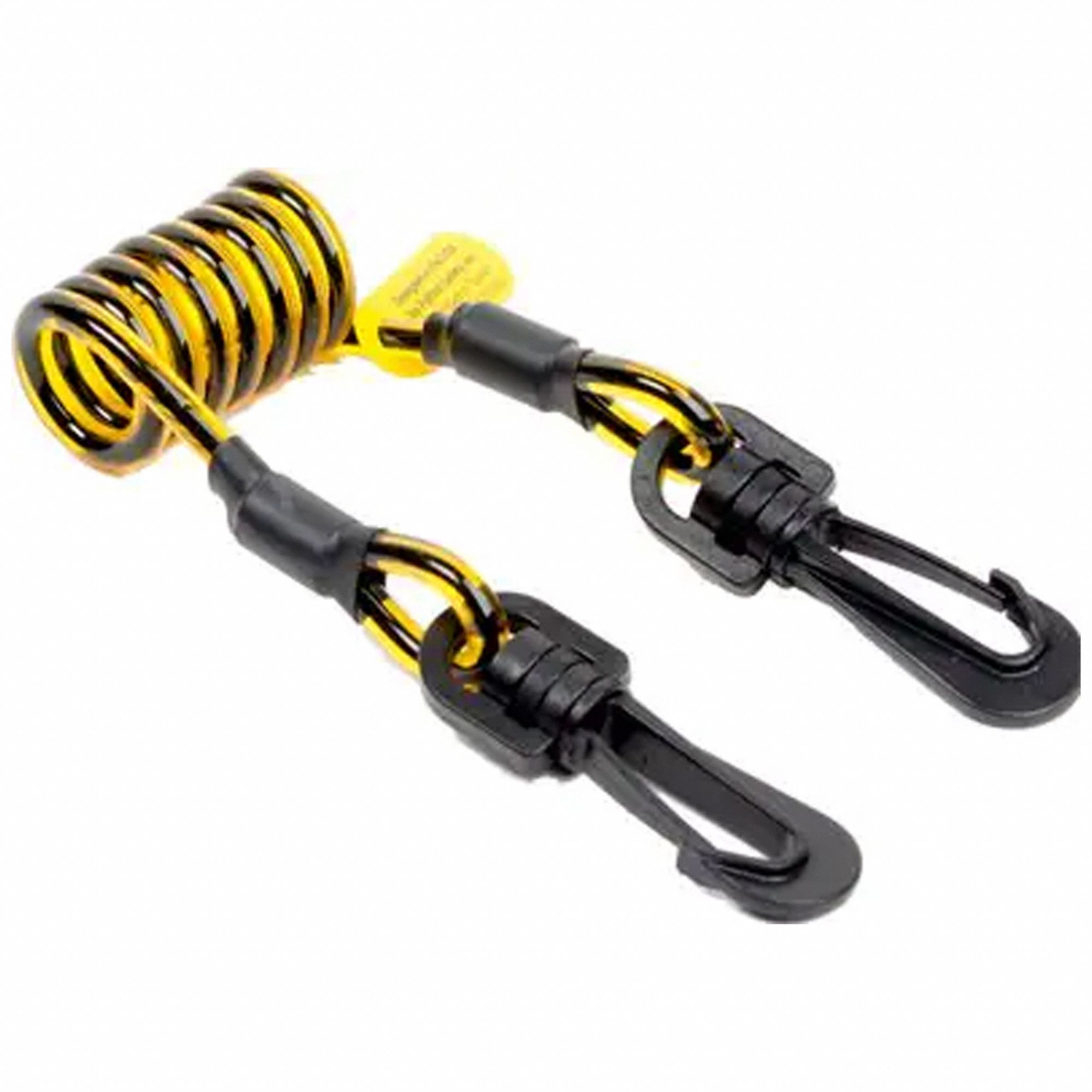 TETHER COIL, CLIP TO CLIP, 2 LB CAPACITY, BLACK/YELLOW, 1-3/4 TO 24IN, PK 10