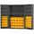 BIN CABINET, 48 IN X 24 IN 72 IN, 8 SHELVES, 84 BINS, YELLOW, DEEP BOX, 14 GA PANEL, GREY