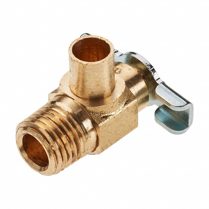 Drain Cock: 1/4 in Pipe Size, Brass, 1/4 in MNPT, Inline Body, 150 psi Max. Pressure, Wing