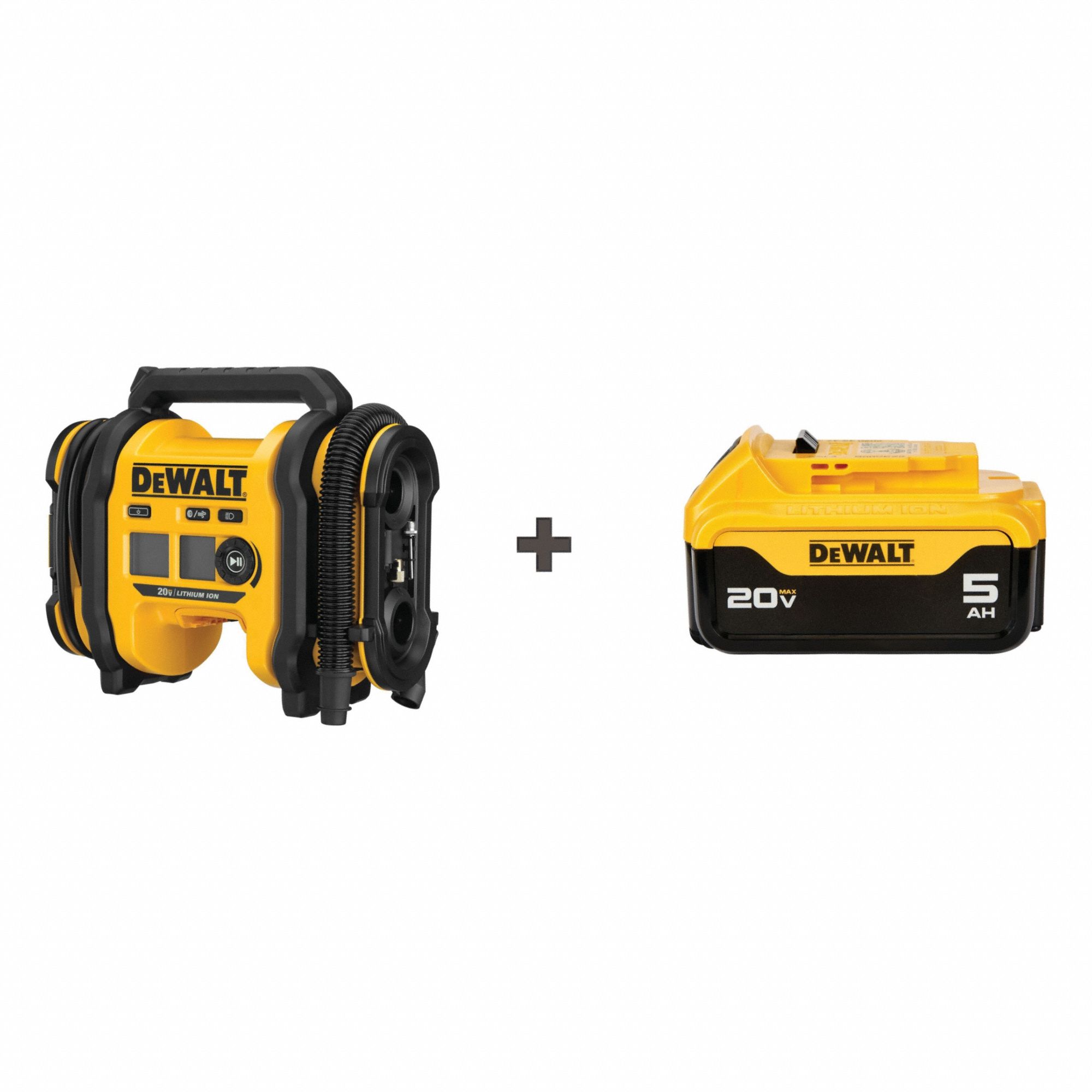 Inflator Kit: 20V MAX*, 160 psi Max., 29 in Hose Lg, Corded/Cordless, 5.0 Ah, 20V DC
