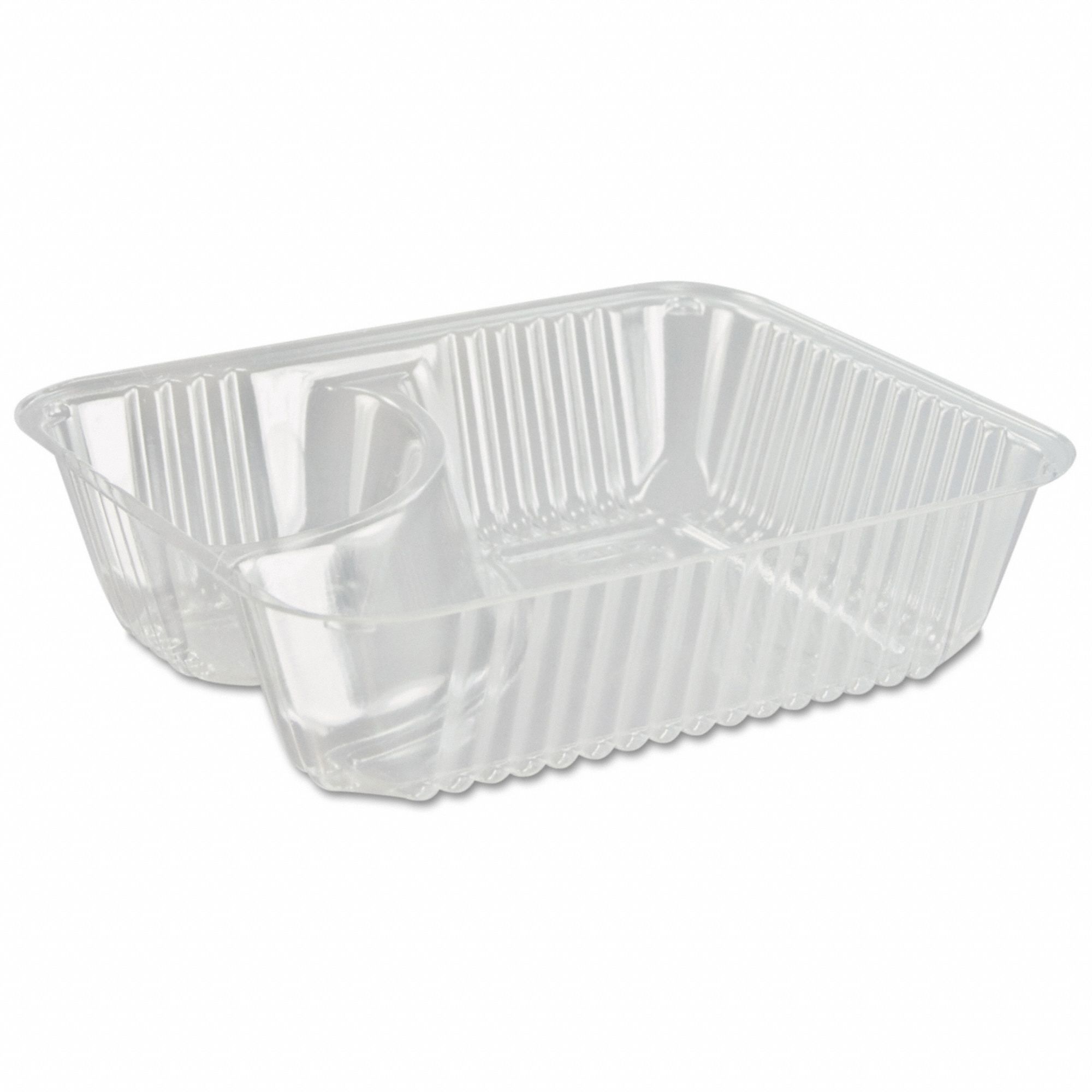 Disposable Food Tray: 2 Compartments, 1 1/2 in Ht, 5 in Wd, 6 in Lg, Clear, Rectangular, 500 PK