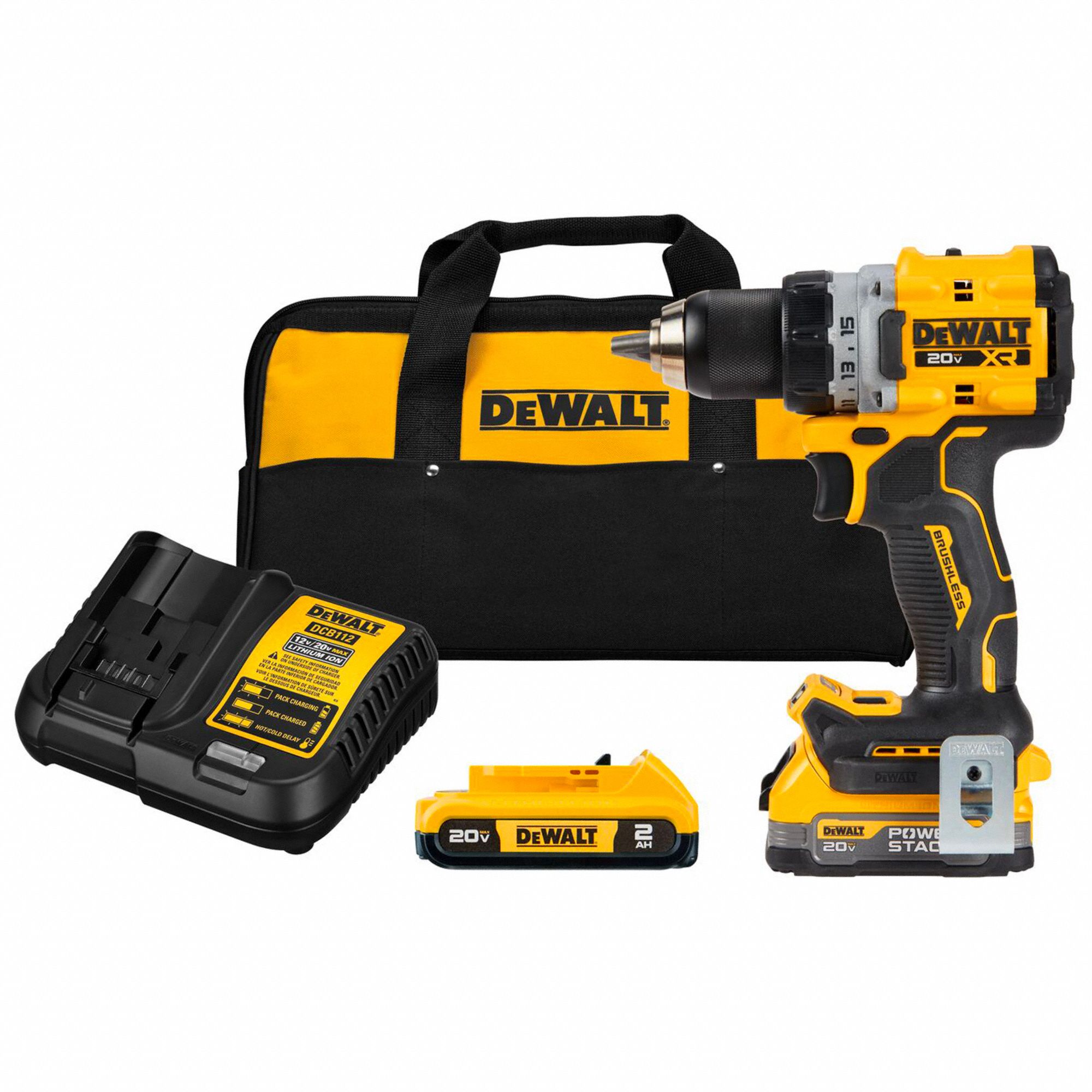Drill-Driver Kit: 20V MAX*, Compact, 1/2 in Chuck, 2, 000 RPM Max., Brushless, (1) 2.0 Ah