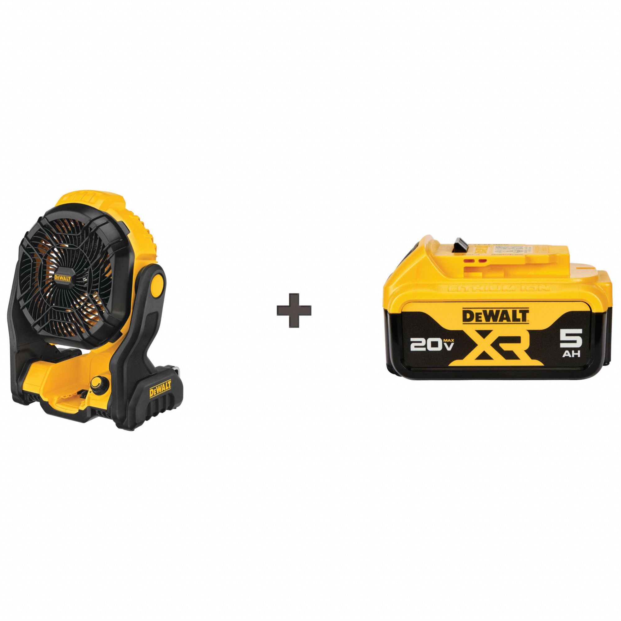 DEWALT, 20V MAX*, Battery Included, Cordless Fan 385JP7DCE512B + DCB205 Grainger