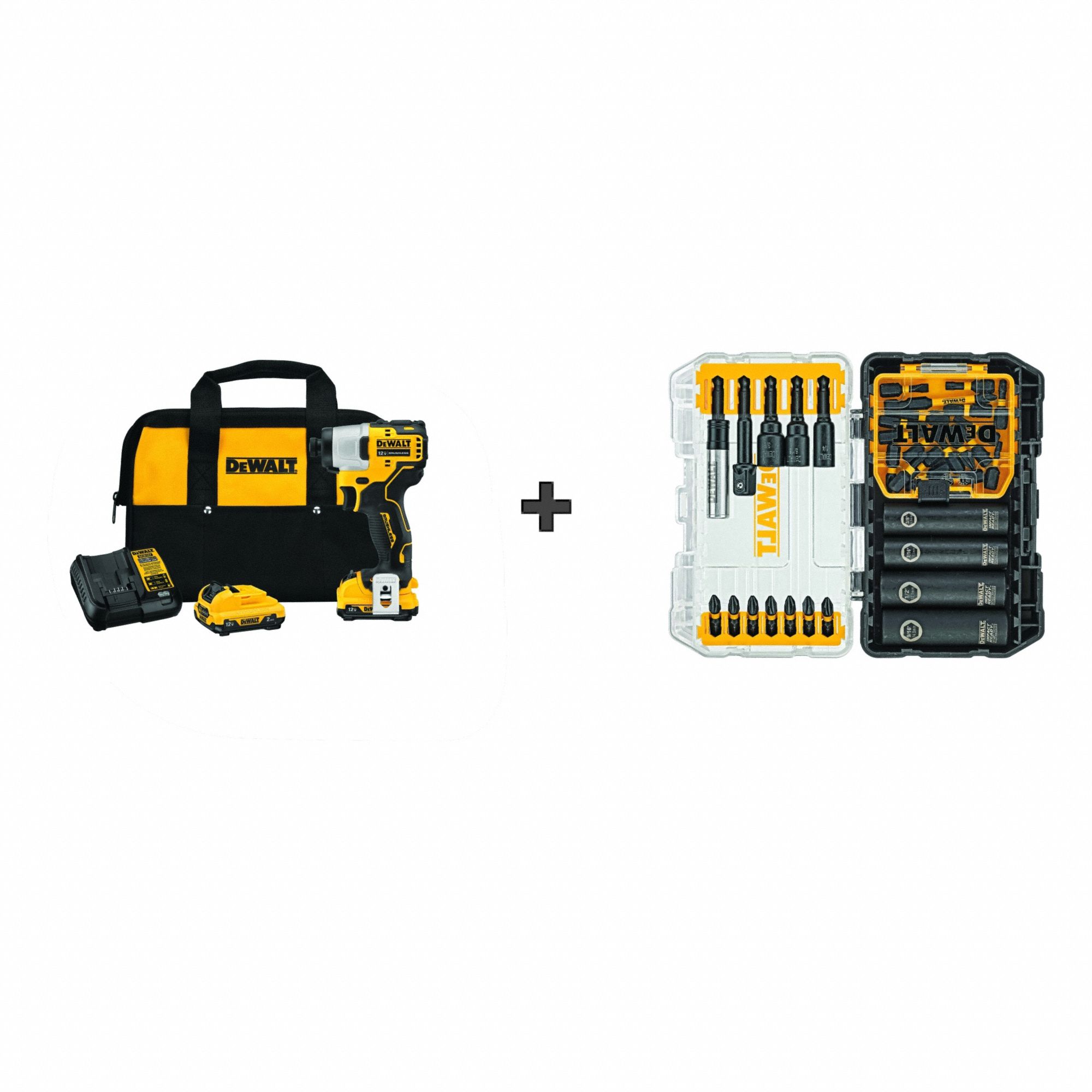 Impact Driver Kit: 1, 450 in-lb Max. Torque, 2, 850 RPM No Load Speed, Brushless, (2) 2.0 Ah, 12V MAX*