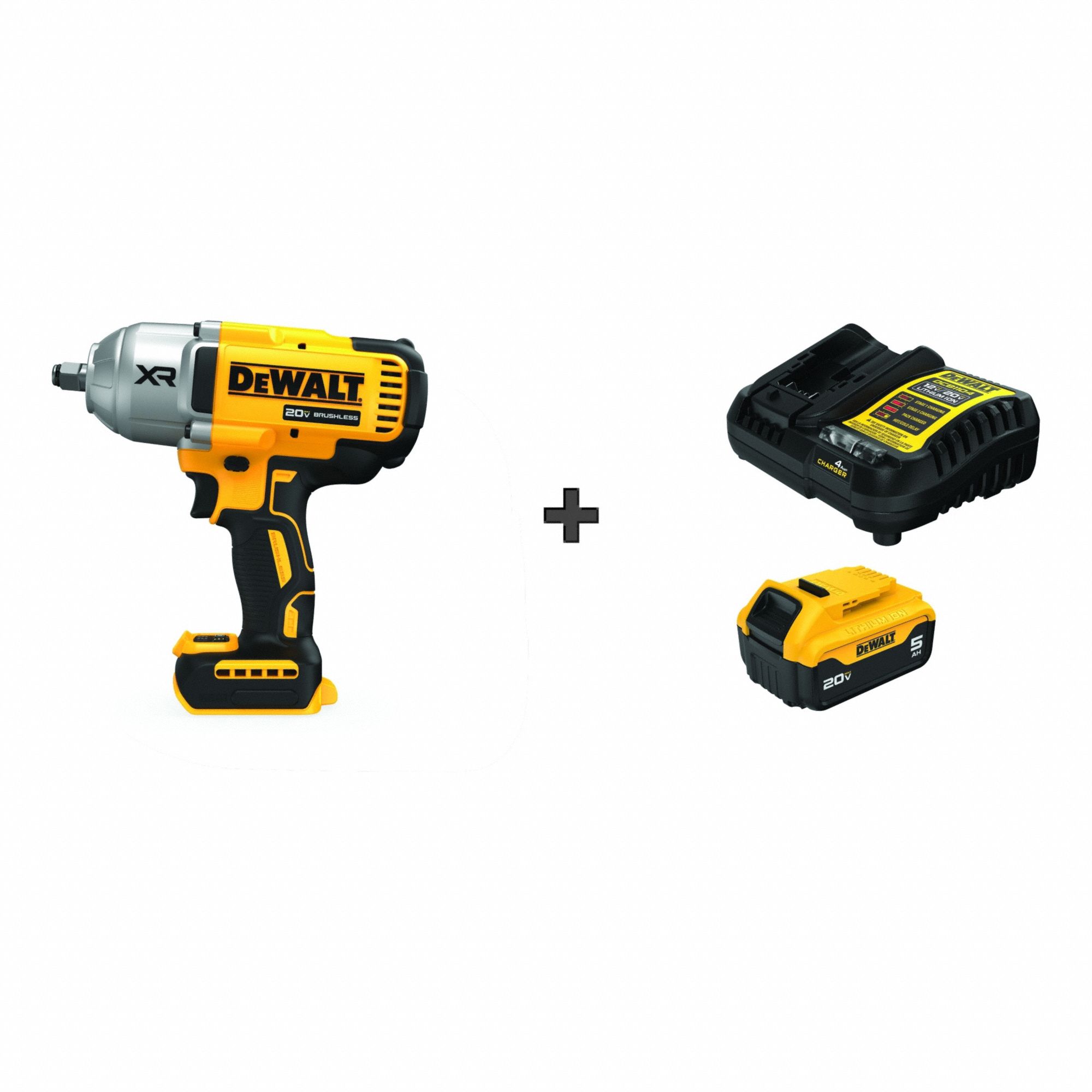 Impact Wrench Kit: 1/2 in Drive Size, 1, 030 ft-lb Fastening Torque, Brushless, 20 V DC Volt