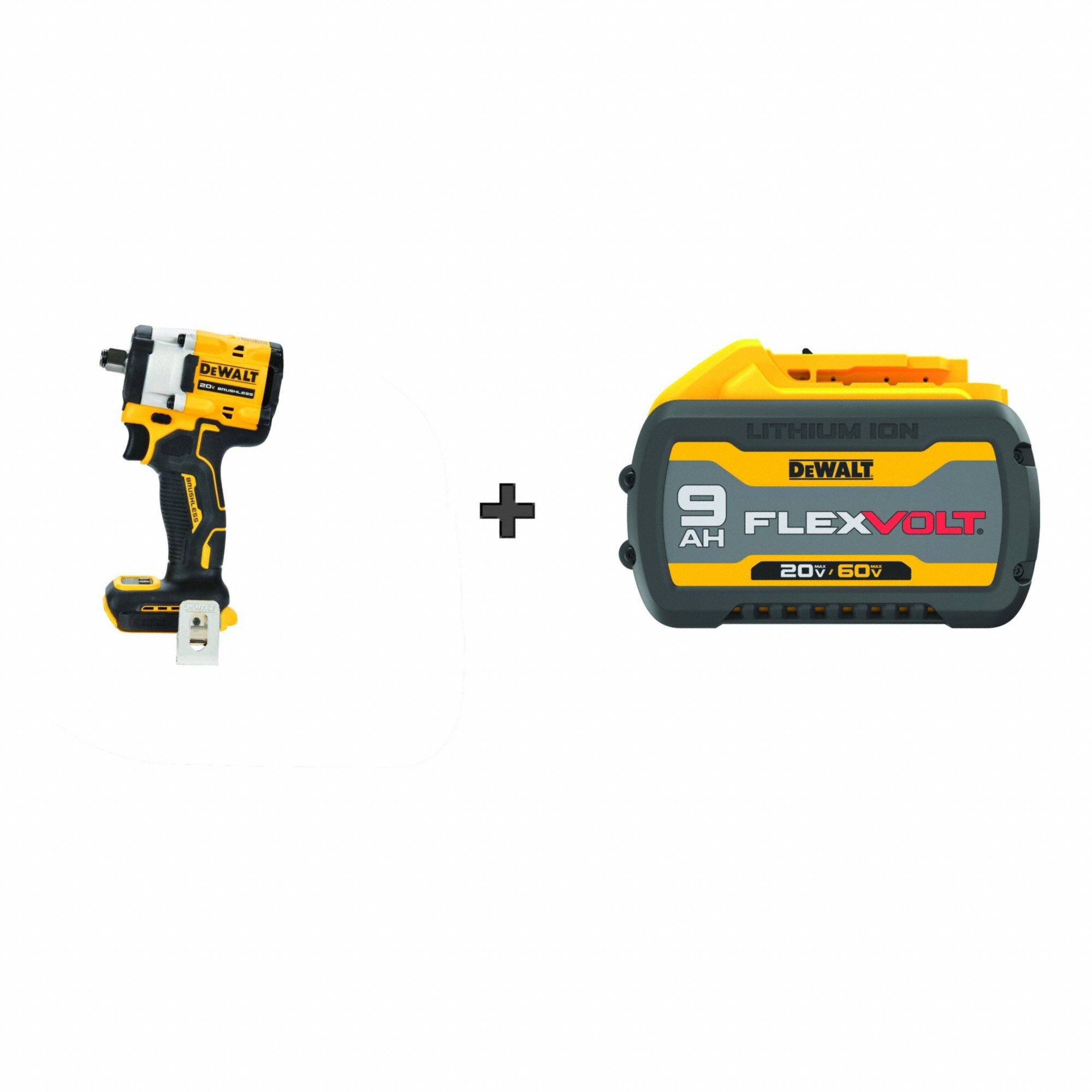 DEWALT Impact Wrench: 1/2 in Drive Size, 300 ft-lb Fastening Torque, 450 ft-lb Breakaway Torque (MPN DCF921B/DCB609). Key specifications — attr1170829: Brushless; attr1170832: Standard.