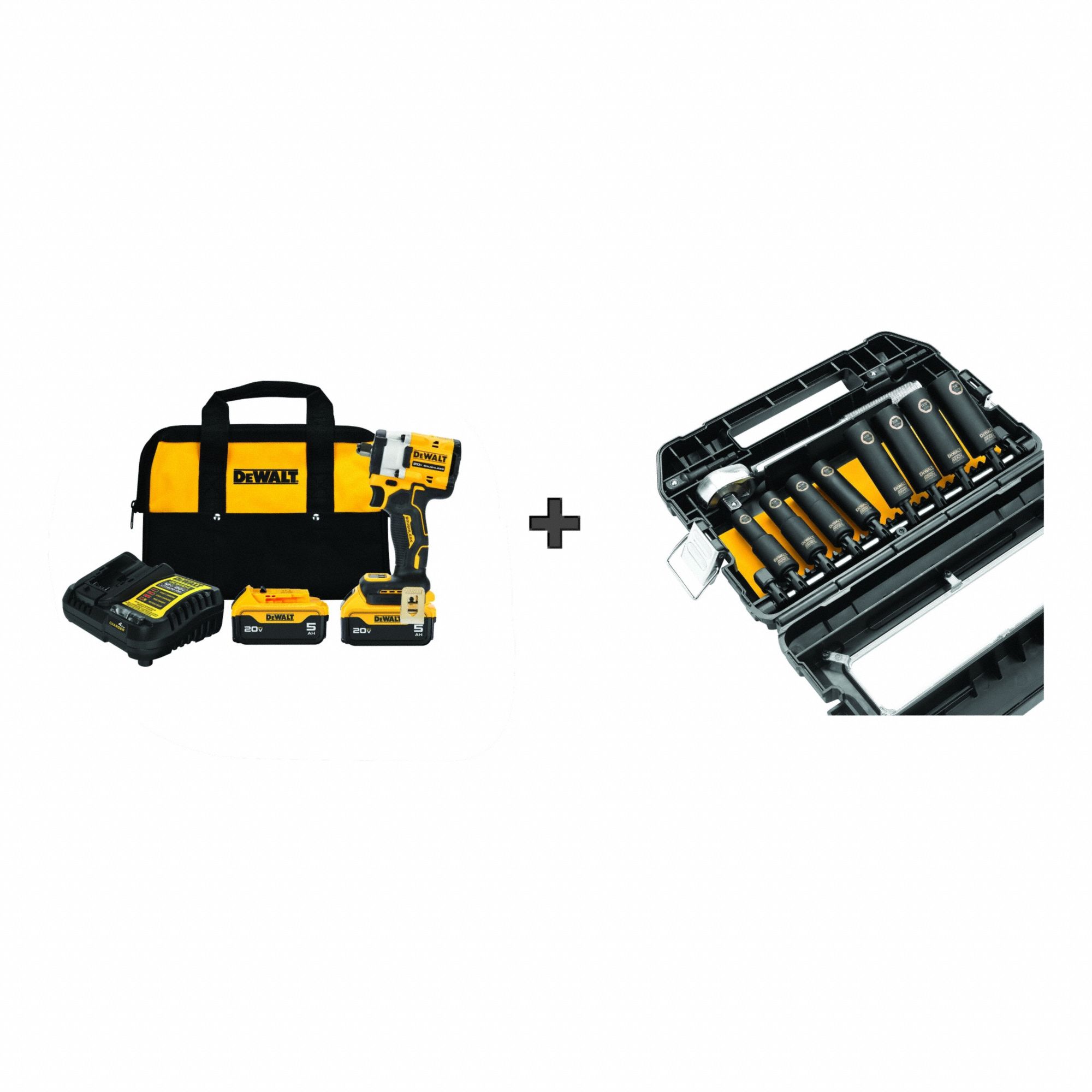 Impact Wrench Kit: 1/2 in Drive Size, 300 ft-lb Fastening Torque, 450 ft-lb Breakaway Torque