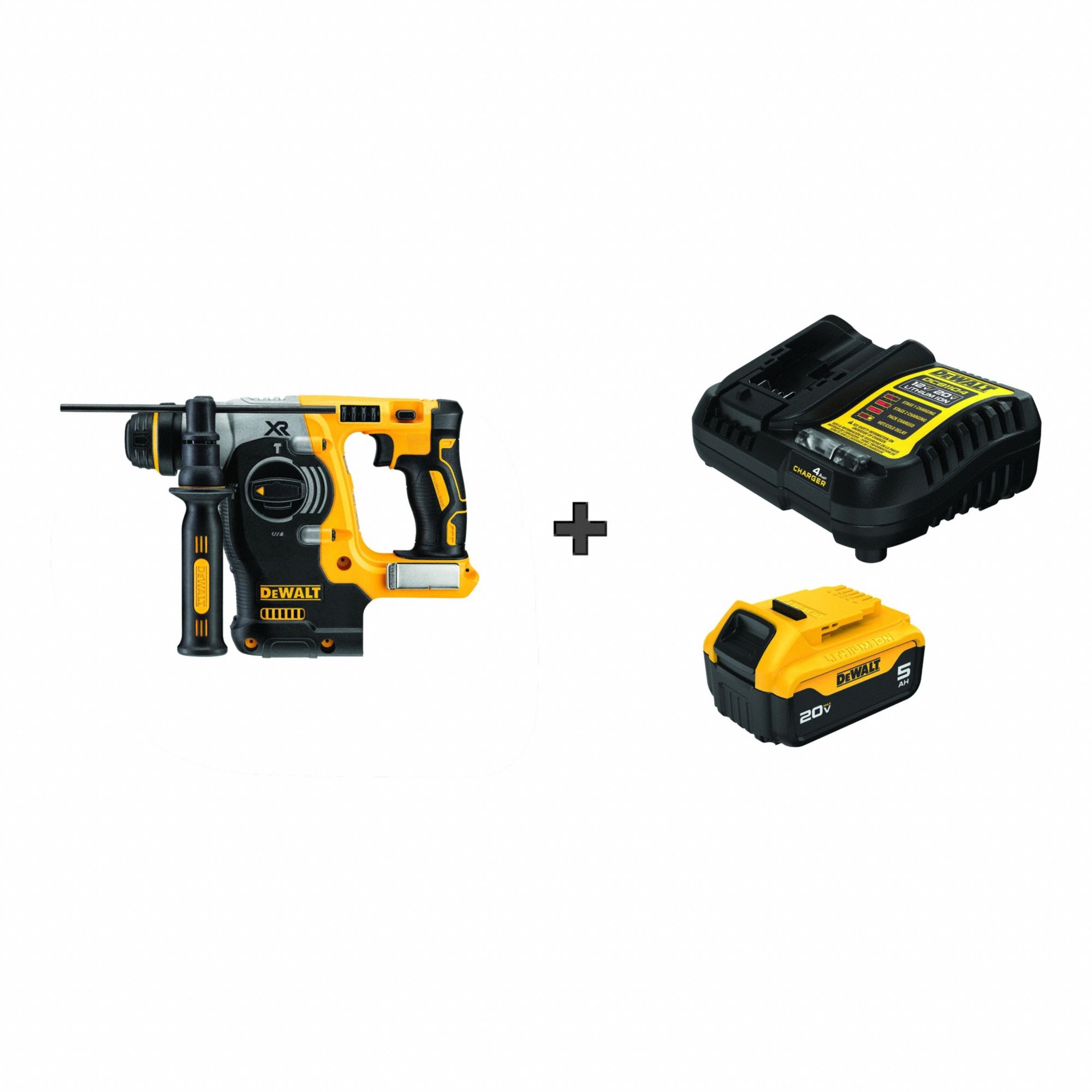 Cordless Rotary Hammer: D-Handle, 20V DC, SDS-Plus, 1 in max, 5.0 Ah, 1.5 ft-lb, 4, 600 bpm