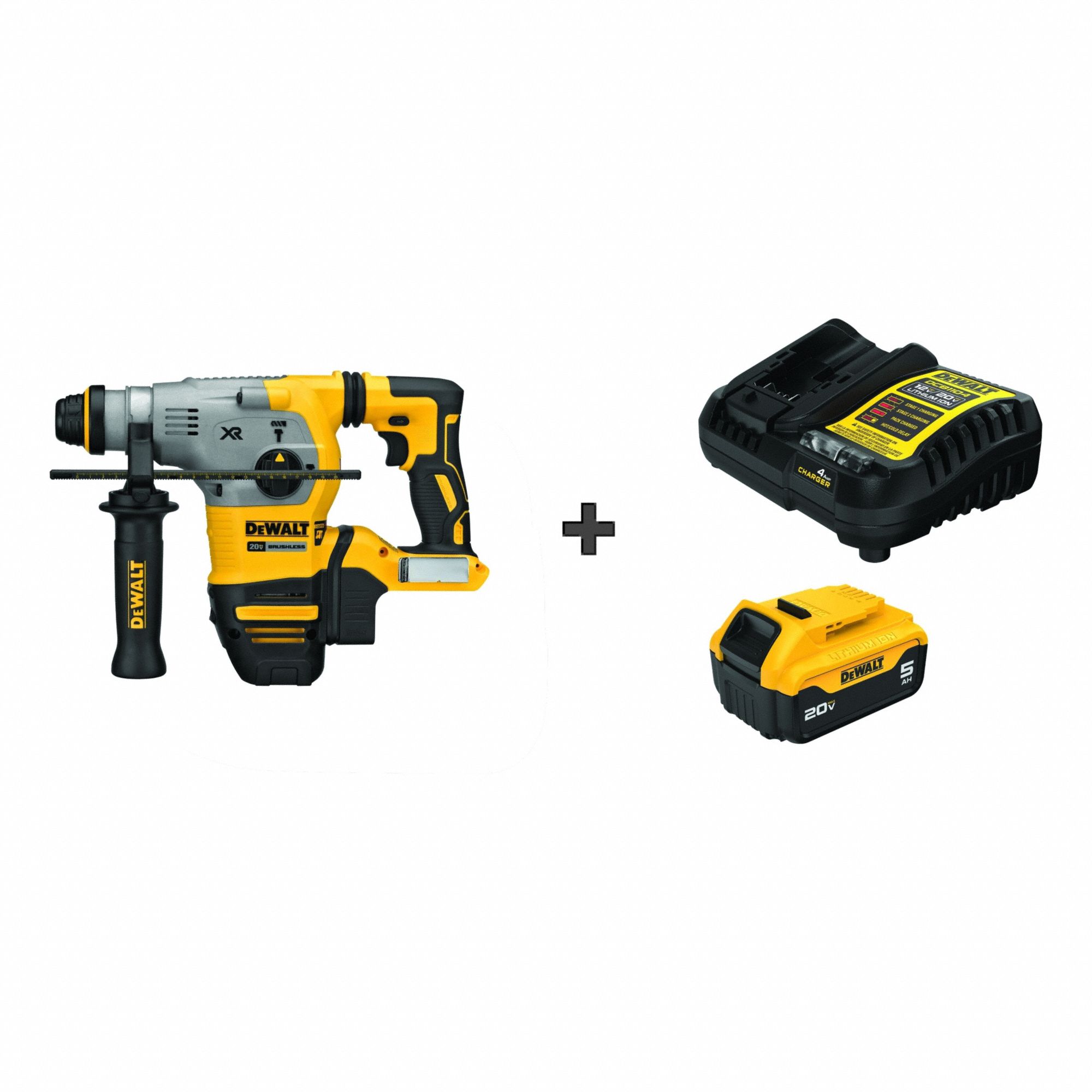 Cordless Rotary Hammer: D-Handle, 20V DC, SDS-Plus, 2 1/2 in max, 5.0 Ah, 2.6 ft-lb