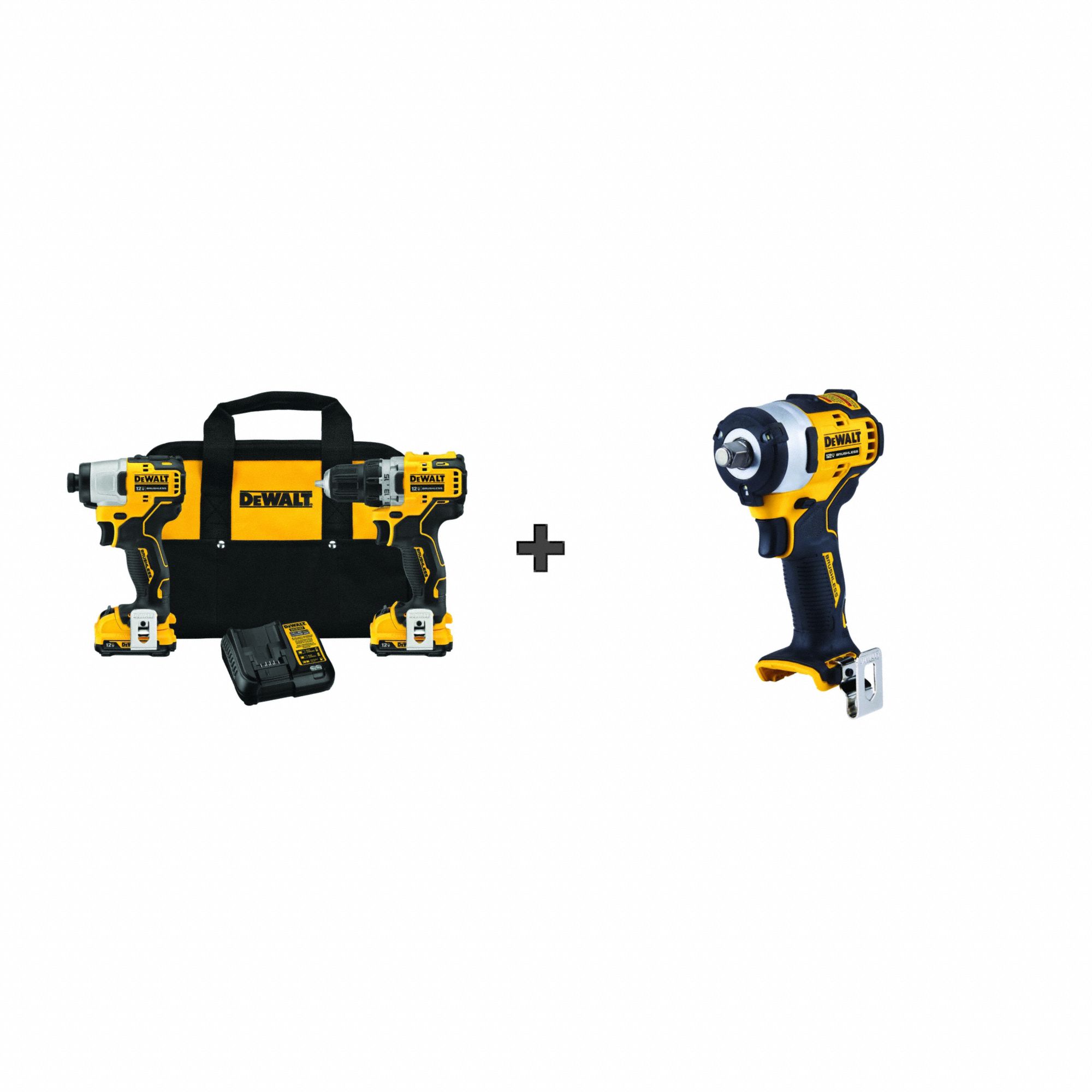 12 V Volt, 3 Tools, Cordless Combo Kit,12V, BONUS TOOL 389TY0DCK221F2/DCF901B Grainger