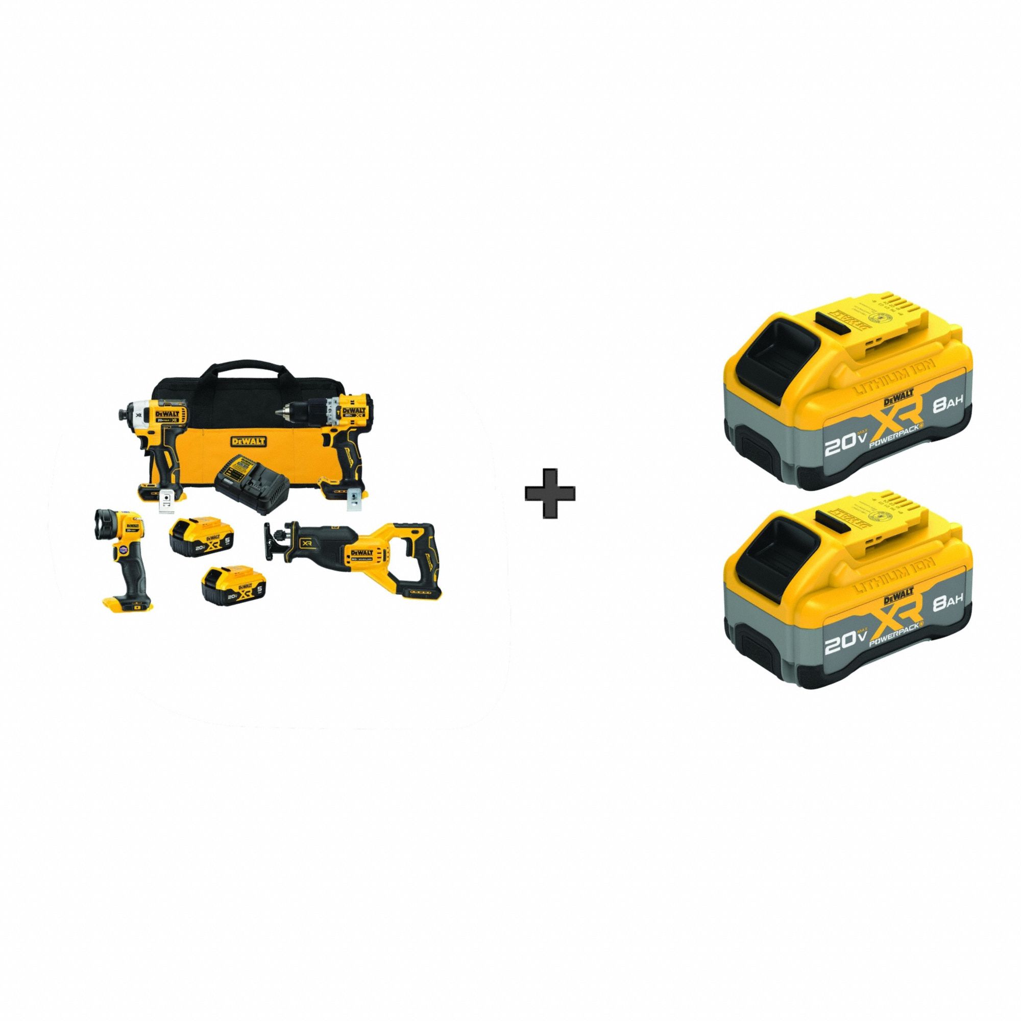 Combo Kit: 4 Tools, Hammer Drill/Driver/Impact Driver/Reciprocating Saw/Work Light, 20V MAX*