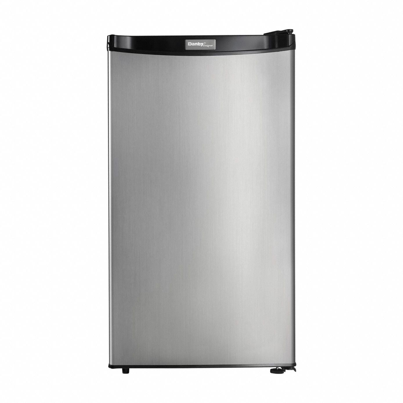 Refrigerator: Stainless Steel, 3.2 cu ft Total Capacity, 2 Shelves, Energy Star Certified