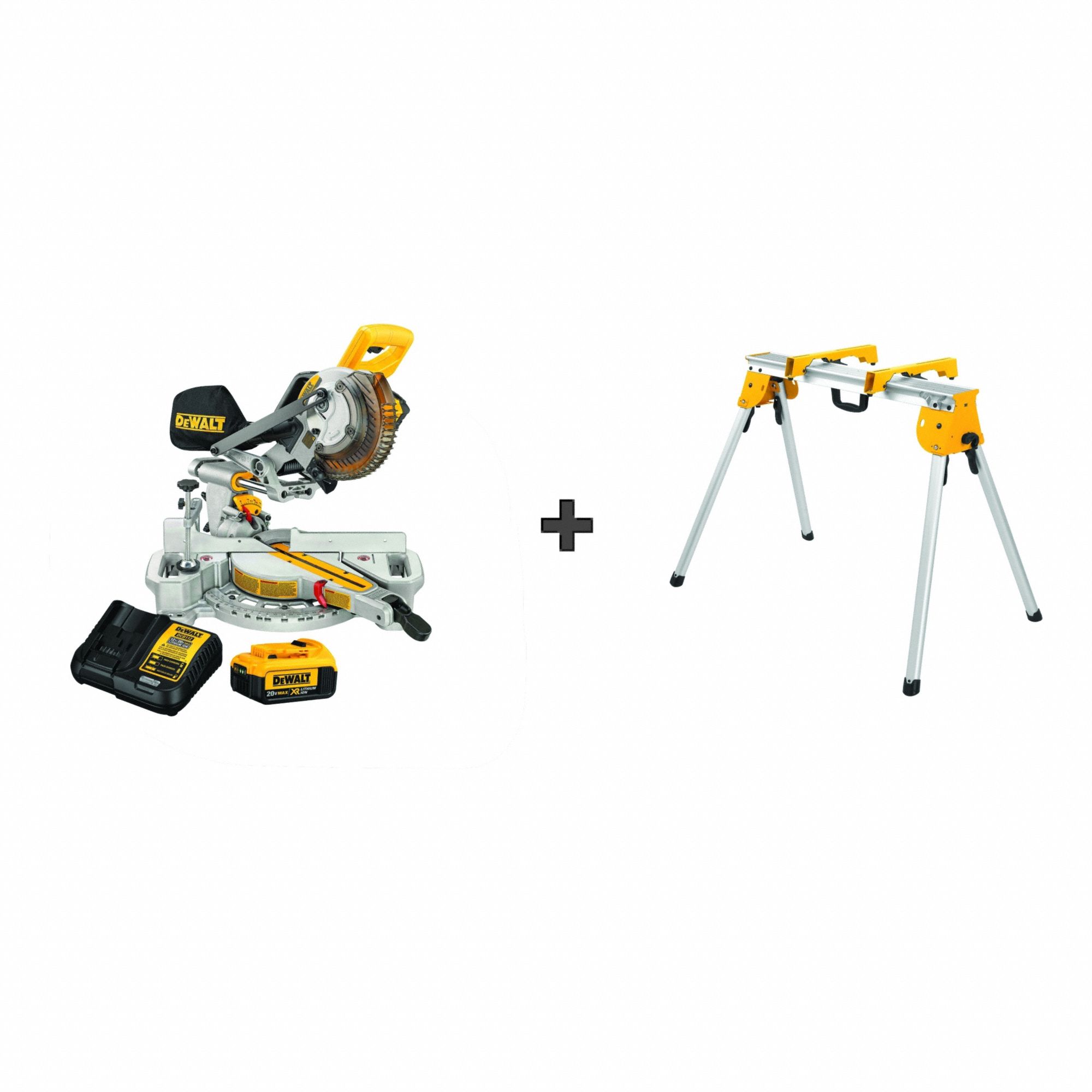 Miter Saw Kit: 1 Battery, 1 Charger , Miter Saw Stand, 7 1/4 in Blade Dia., 5/8 in Arbor Size