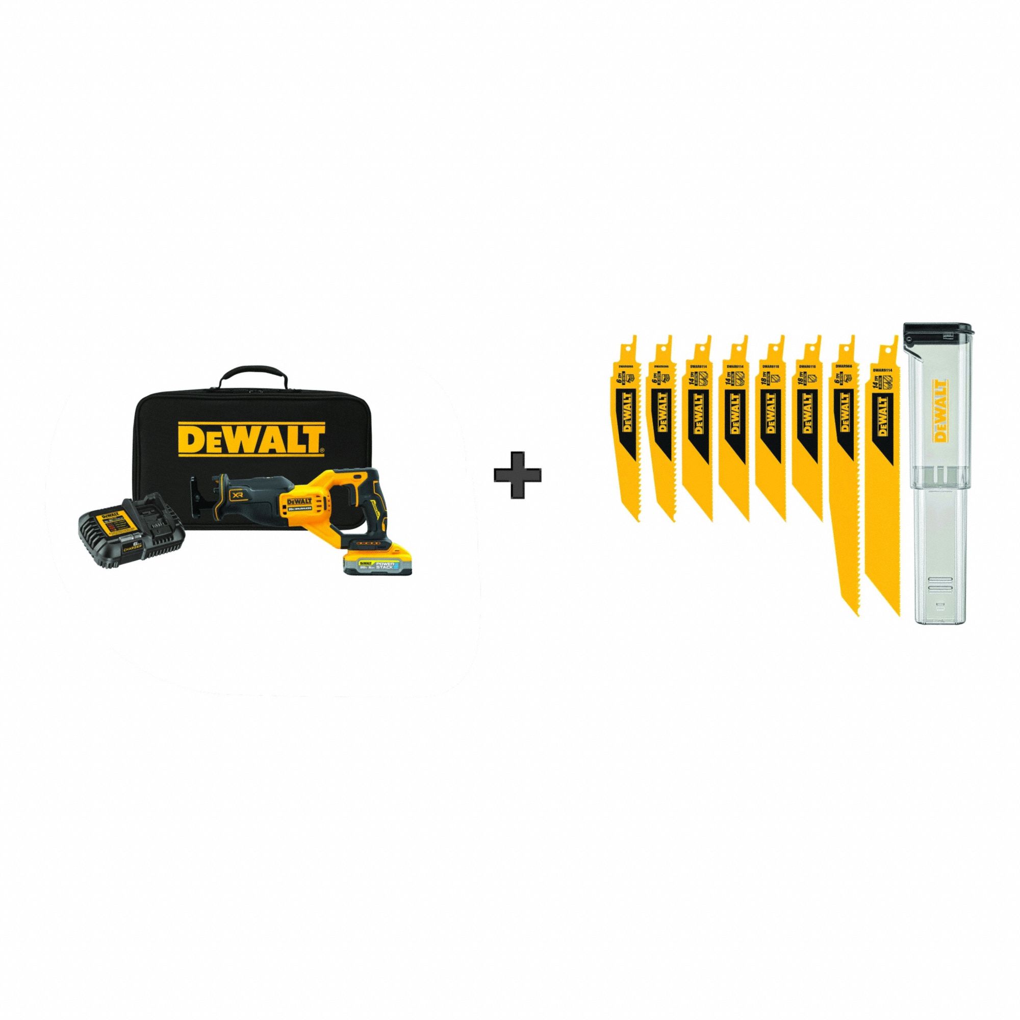 Reciprocating Saw Kit: 1 Battery, 1 Charger , Blade Set, 1 in Stroke Lg, Straight, Brushless