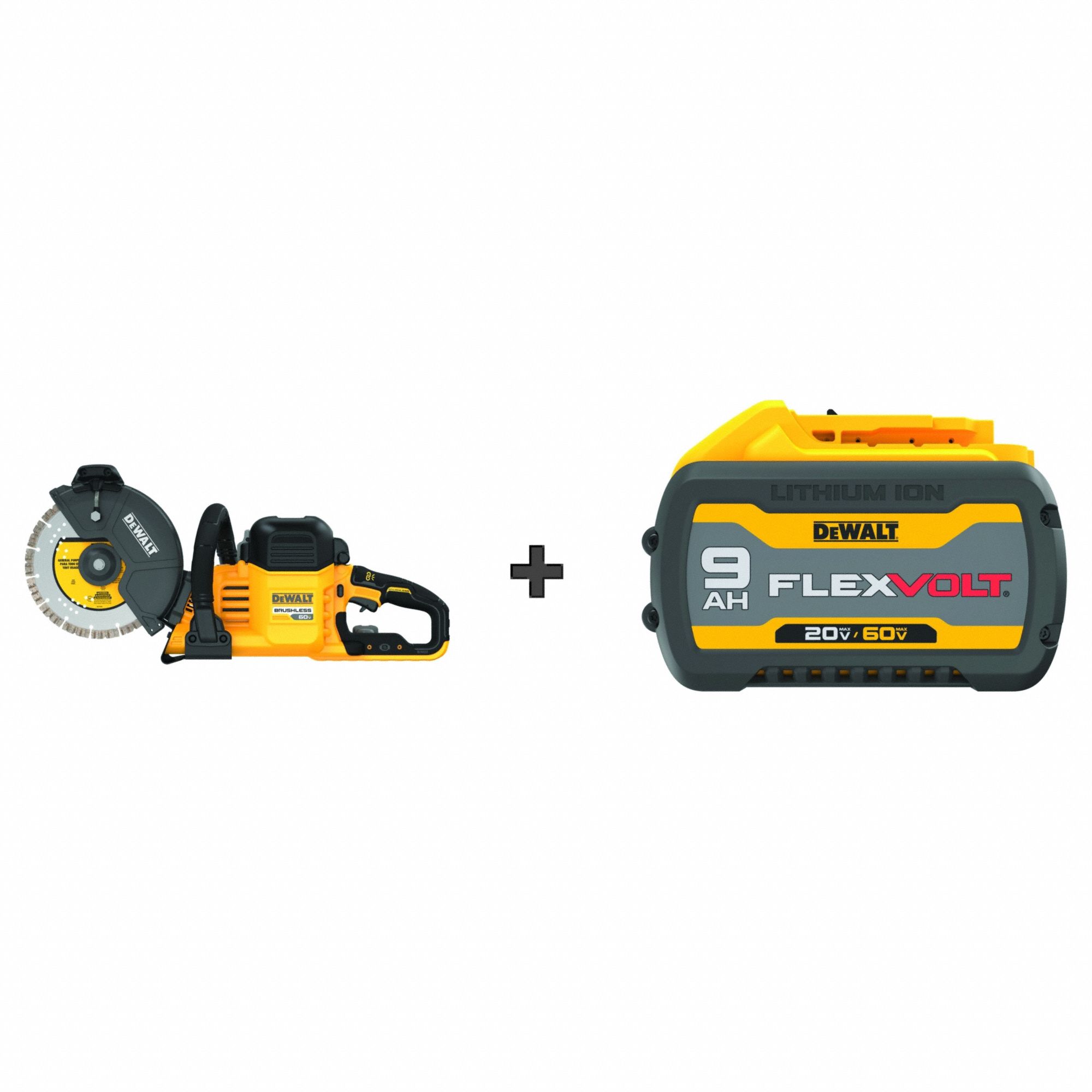Concrete Saw, 9", 60V, Bonus Battery: 9 in Blade Dia., Wet/Dry, 3 1/4 in Max. Cutting Dp, 60V DC