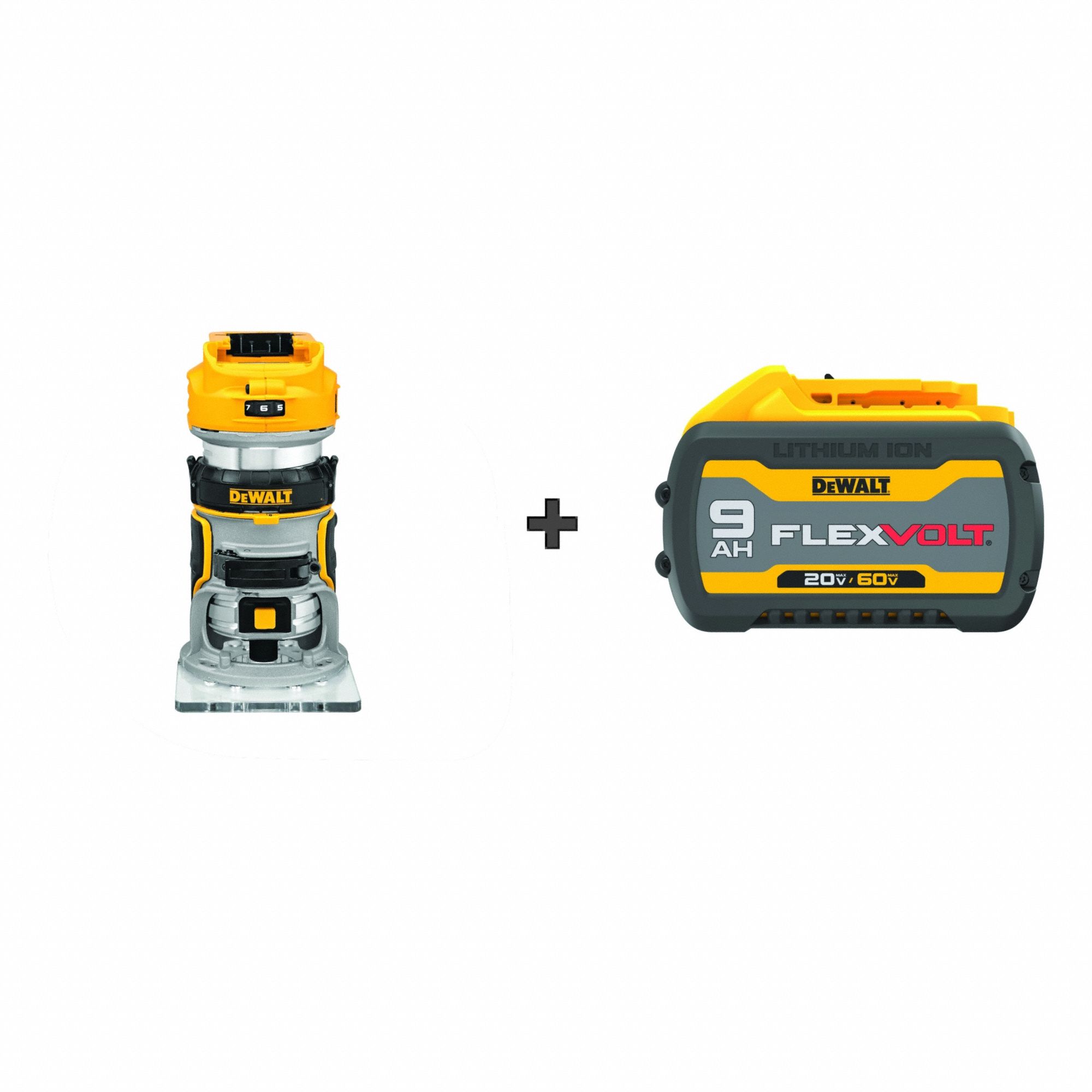 Router: FLEXVOLT, Battery Included, Fixed Base, 1.25 hp, 25, 500 RPM, 1/4 in Collet, Palm Grip