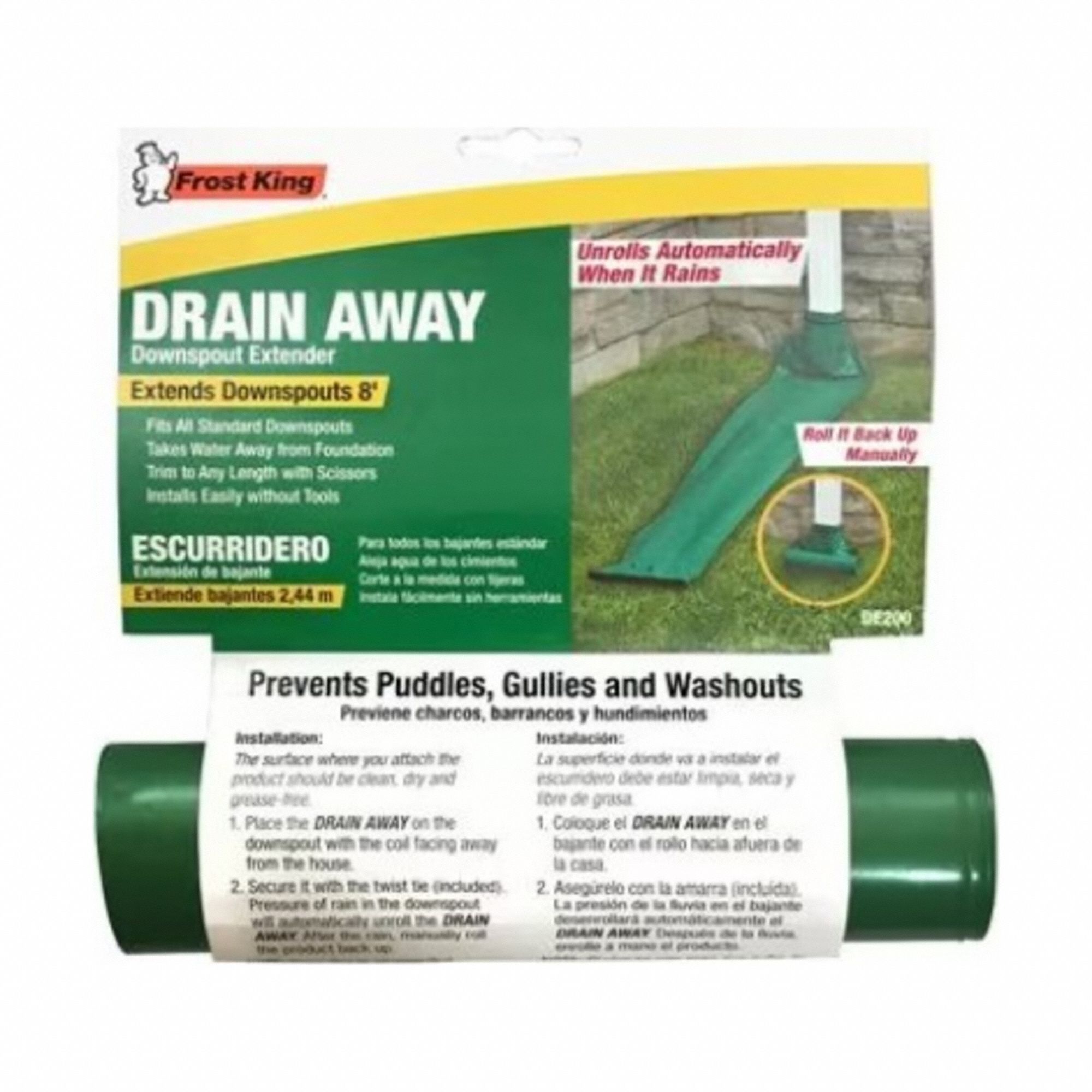 Gutter and Downspout: Std Drain Away, Plastic, 8 ft Lg, Green, Downspout