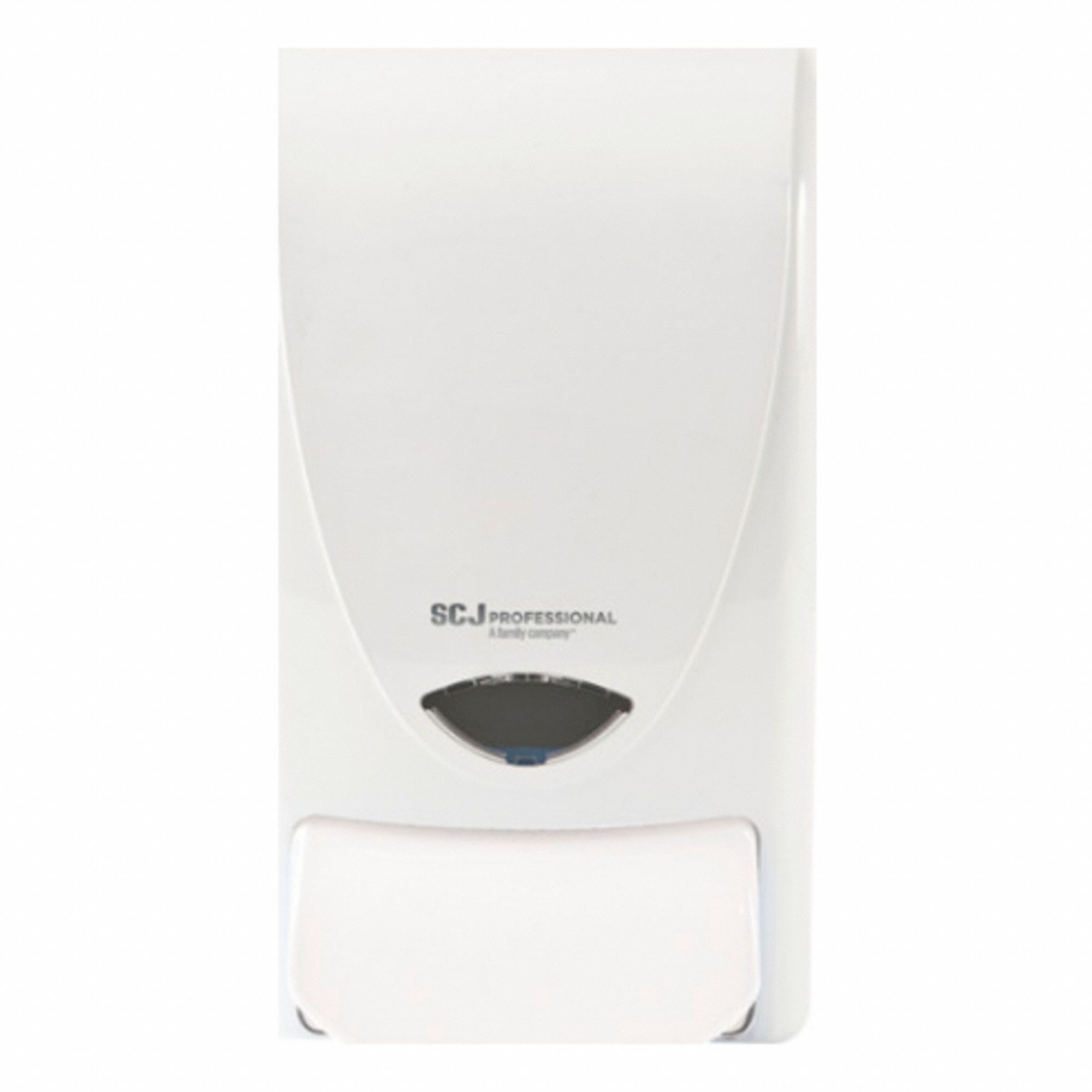 SOAP DISPENSER, WALL MOUNT, MANUAL, LOCK KEY, WHT, 5 13/64 X 9 3/16 X 4 35/64 IN, 1 L CAP, PLASTIC