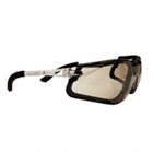 SAFETY GLASSES, WRAPAROUND, PLASTIC/PC/RUBBER, ANTI-SCRATCH, BLACK/INDOOR/OUTDOOR, CSA