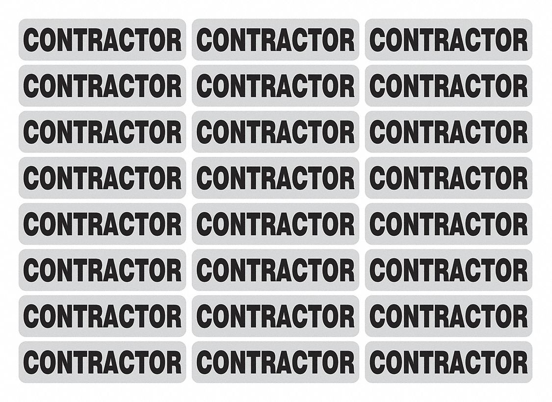 HARD HAT LABEL, CONTRACTOR, RECTANGLE, SELF-ADHESIVE, REFLECTIVE SILVER/BLACK, 1 IN W, PK 24