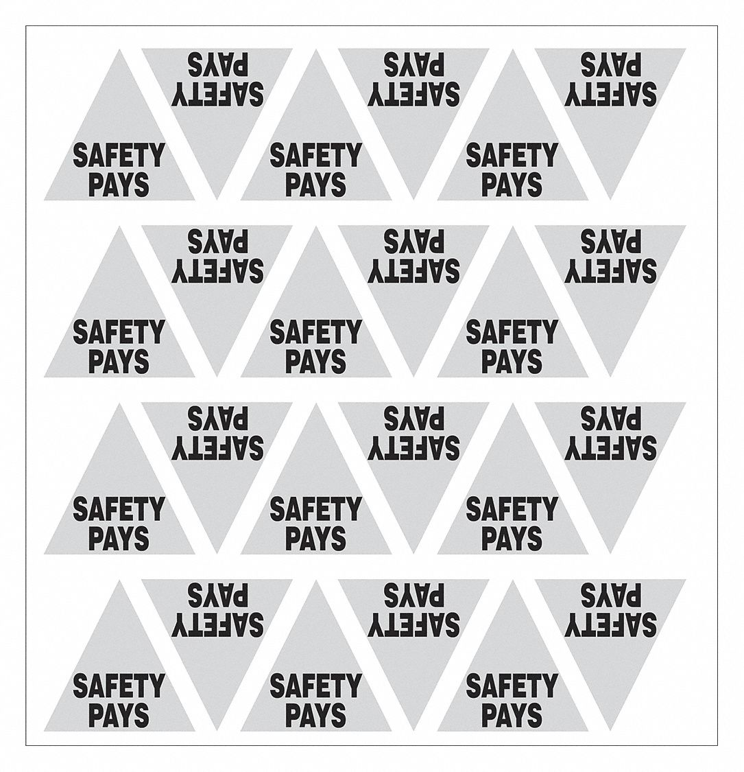 HARD HAT LABEL, SAFETY PAYS, TRIANGLE, SELF-ADHESIVE, REFLECTIVE SILVER/BLACK, 2 IN W, PK 24