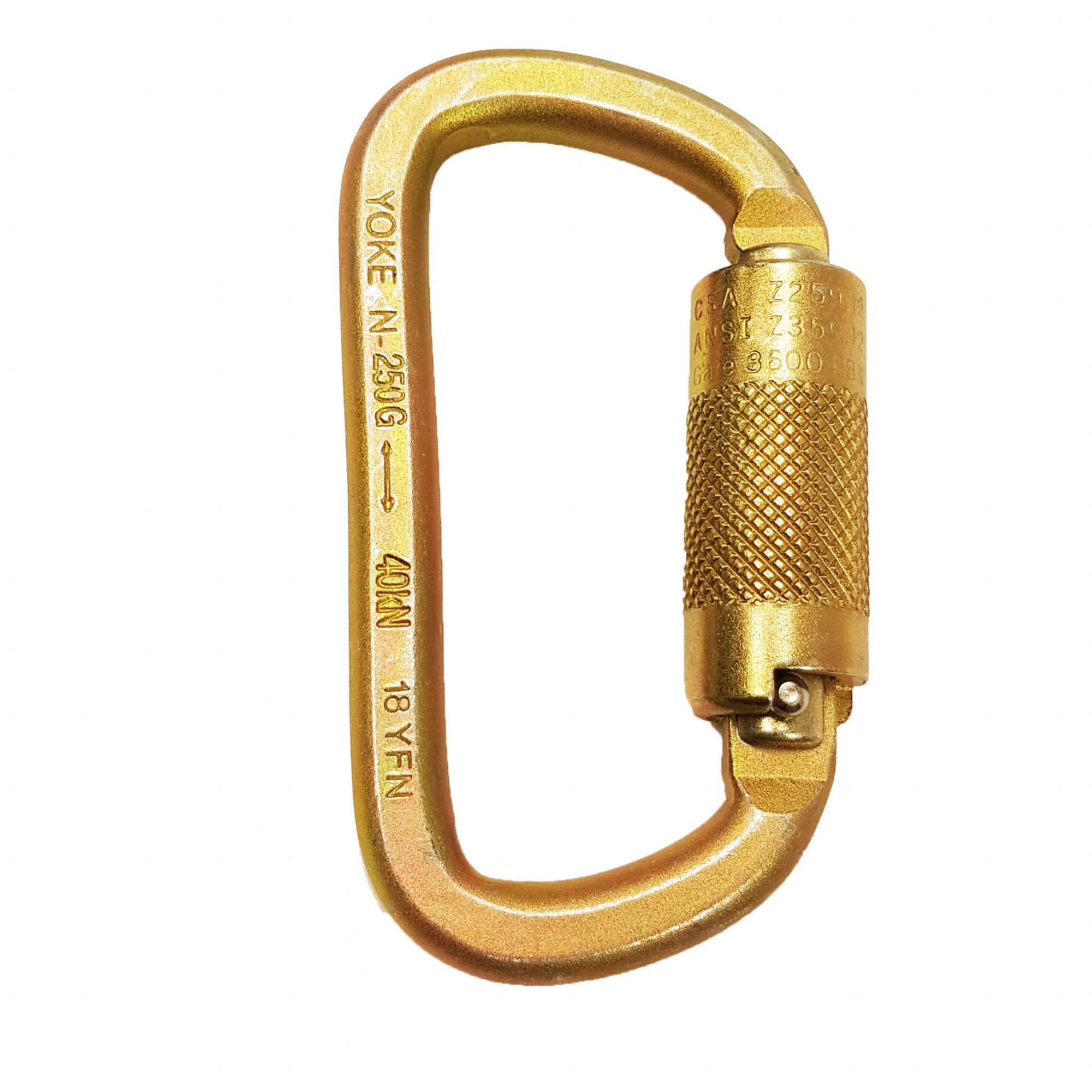 CARABINER,GOLD,1/2 IN GATE OPENING