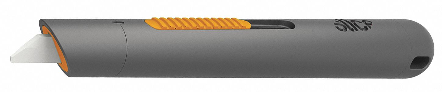 SAFETY CUTTER, STEEL, BLACK ERGONOMIC PLASTIC HANDLE, TEXTURED GRIP, FOR FILM/FOIL/PAPER, 2 BLADES, 2 IN L X 0.75 IN W