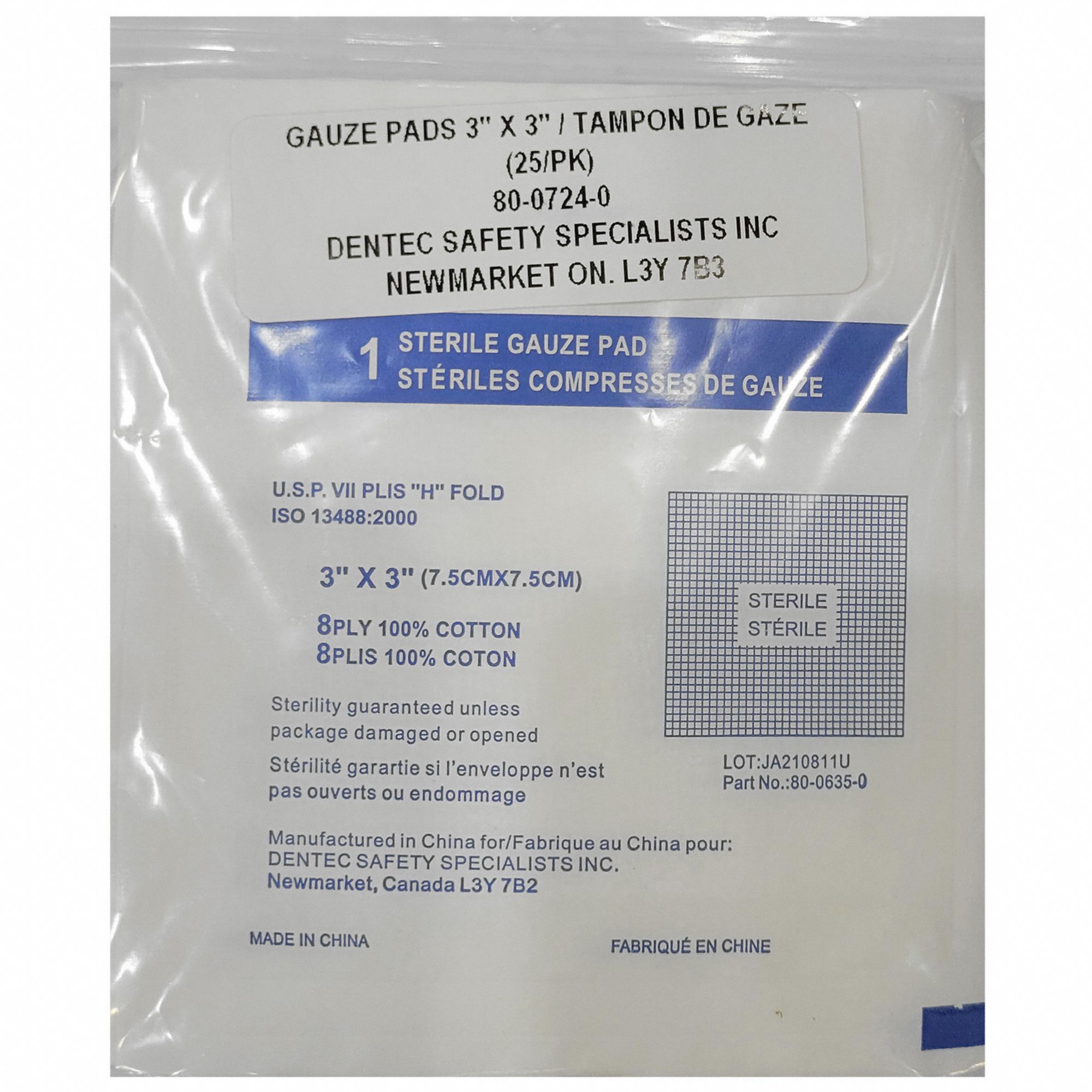 GAUZE PAD,3 IN L,PK25