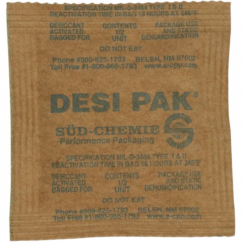 Desiccants: 3 in Wd, 3 in Lg, 0.42 cu ft Area Protected, 5 gal Desiccant Bag Size, Bag, 550 PK