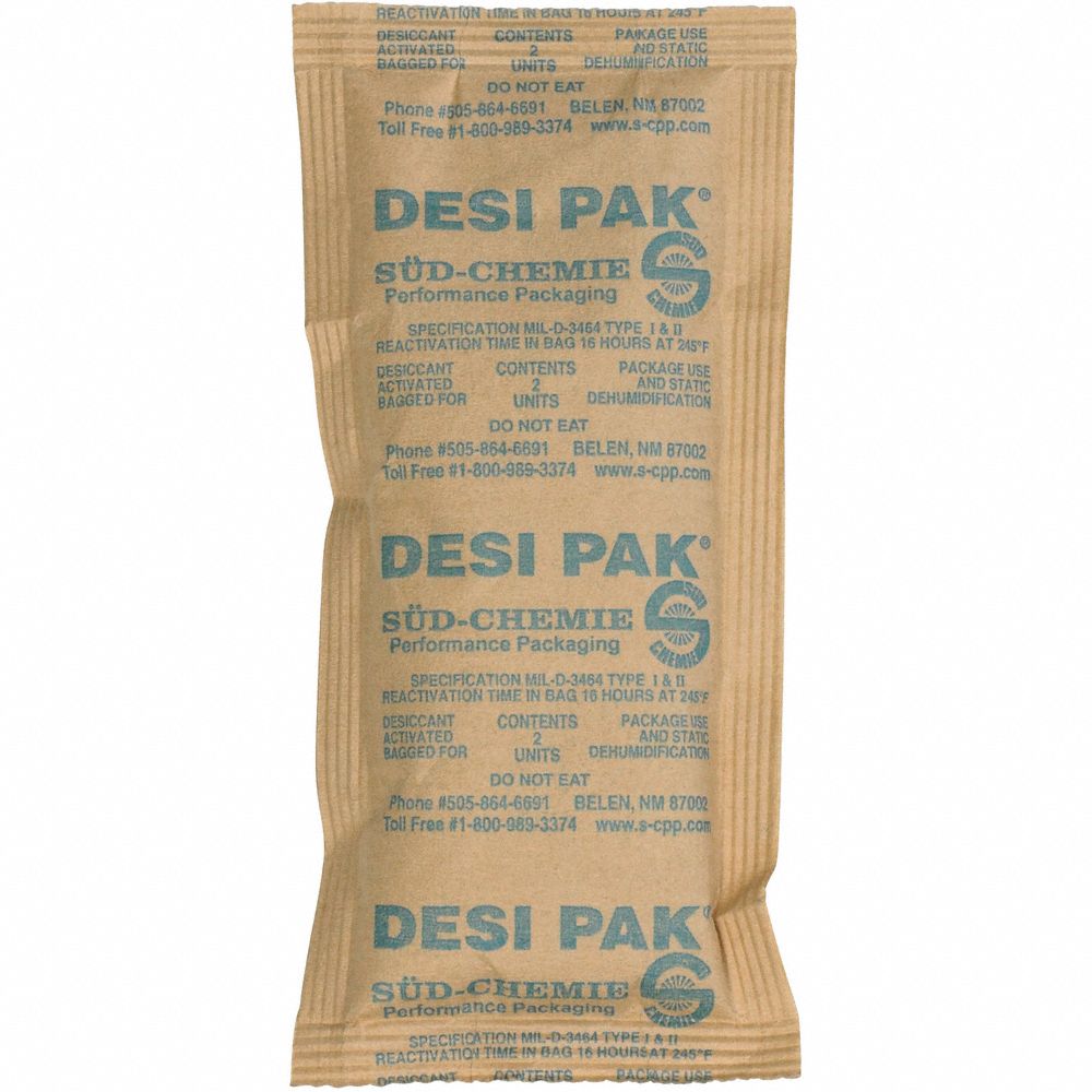 Desiccants: 3 in Wd, 6 in Lg, 1.67 cu ft Area Protected, 5 gal Desiccant Bag Size, Bag, 150 PK