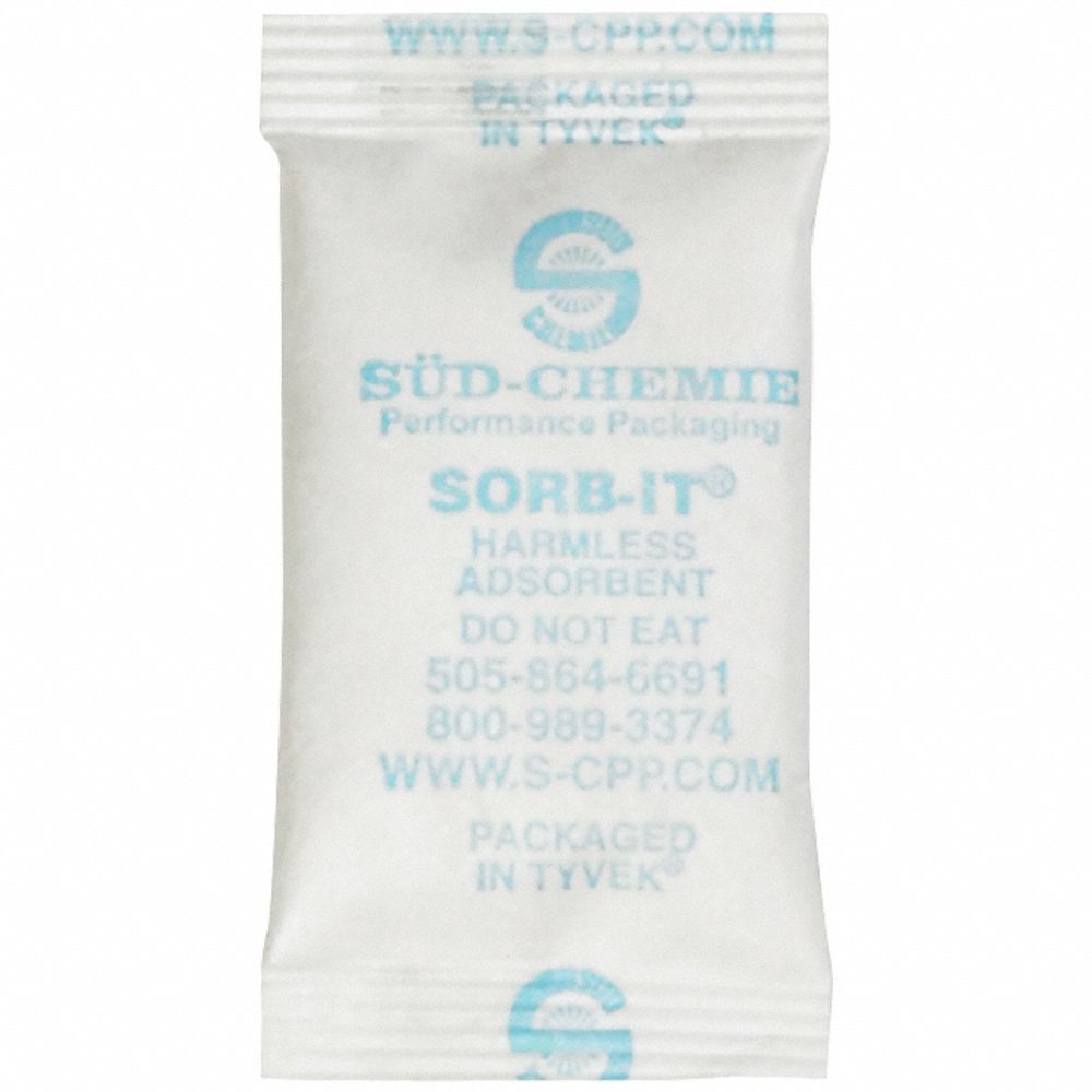 Desiccants: 7/8 in Wd, 2 1/8 in Lg, 0.082 cu ft Area Protected, 3 g Desiccant Bag Size, 3, 000 PK