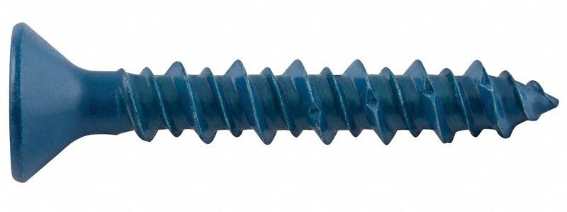 Screw Anchor: 1 3/4 in Overall Lg, 1/4 in Dia, Steel, Blue Phosphate, Torx, Flat, 100 PK
