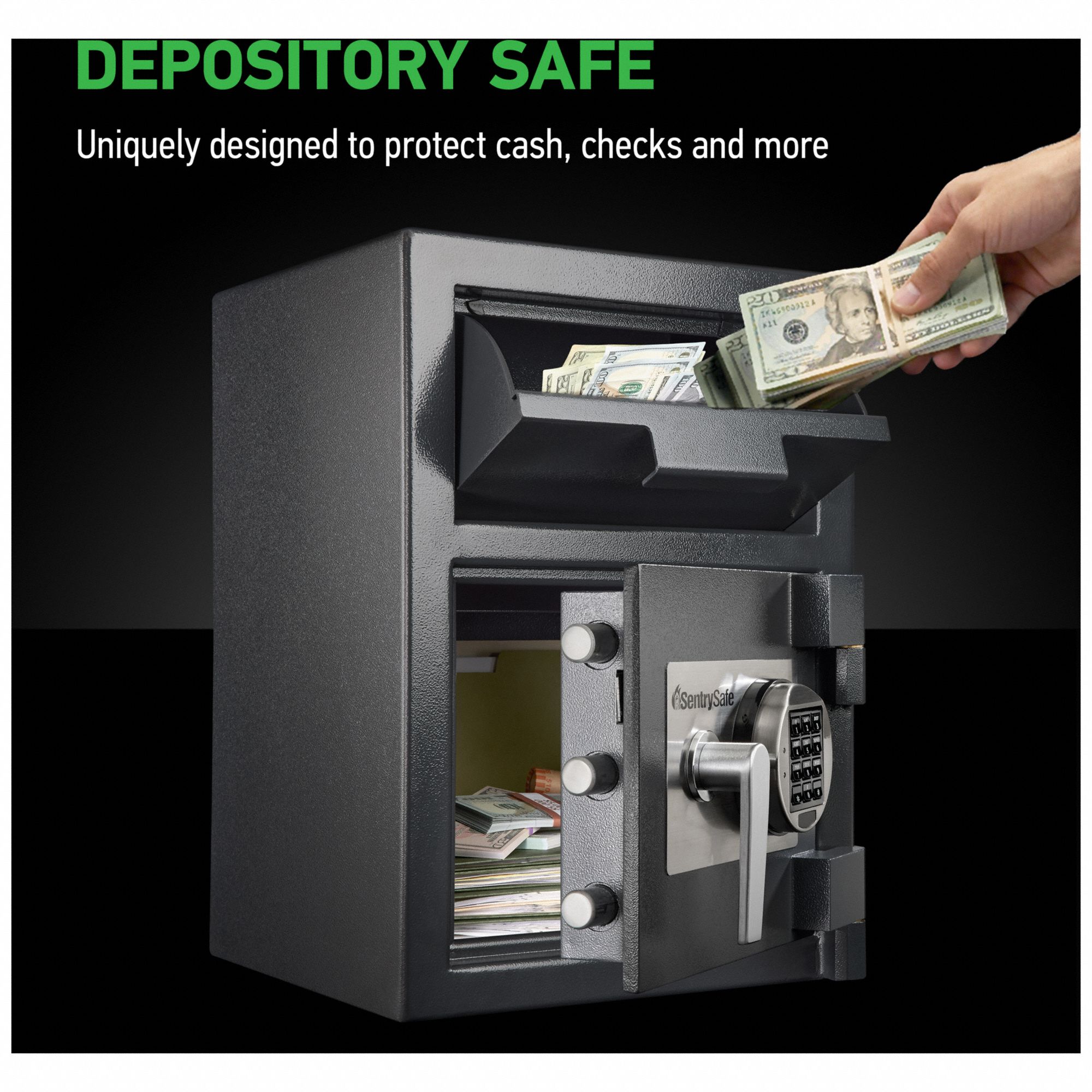 SENTRY SAFE Cash Depository Safe Black, 95 lb Net Wt,