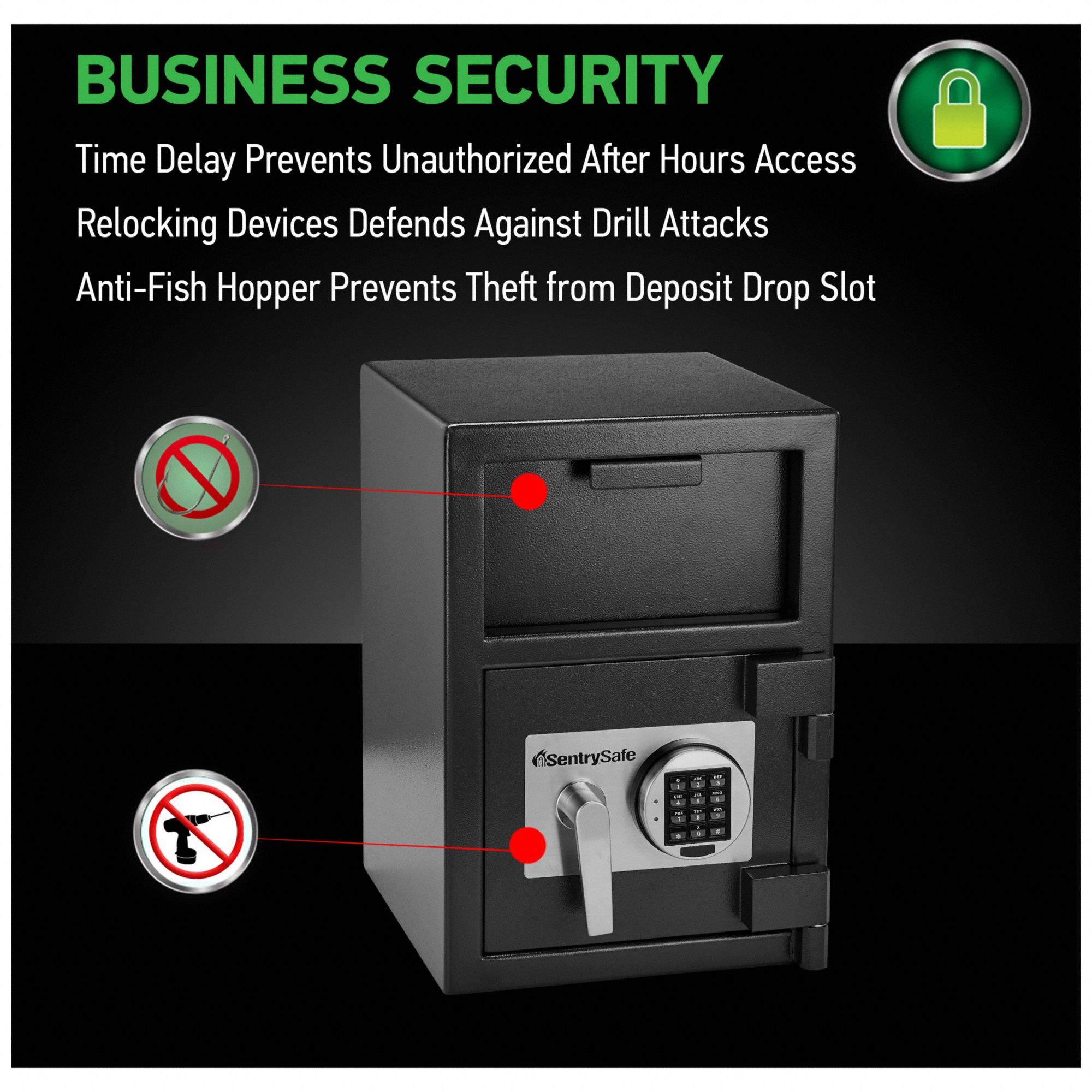 SENTRY SAFE Cash Depository Safe Black, 95 lb Net Wt,