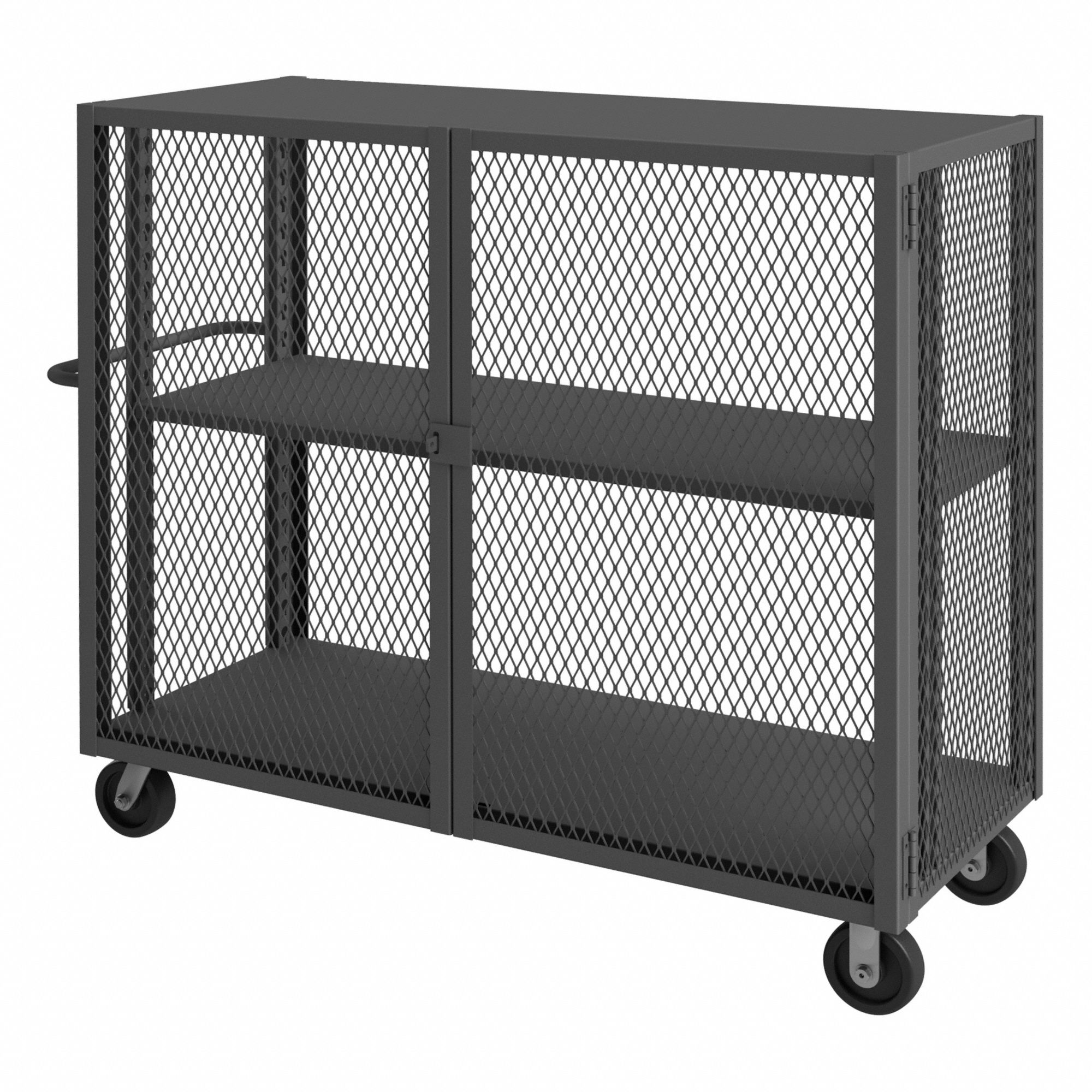 WELDED MESH SECURITY CART WITH ADJUSTABLE SHELVES, 2,000 LB LOAD CAPACITY, 2 SHELVES