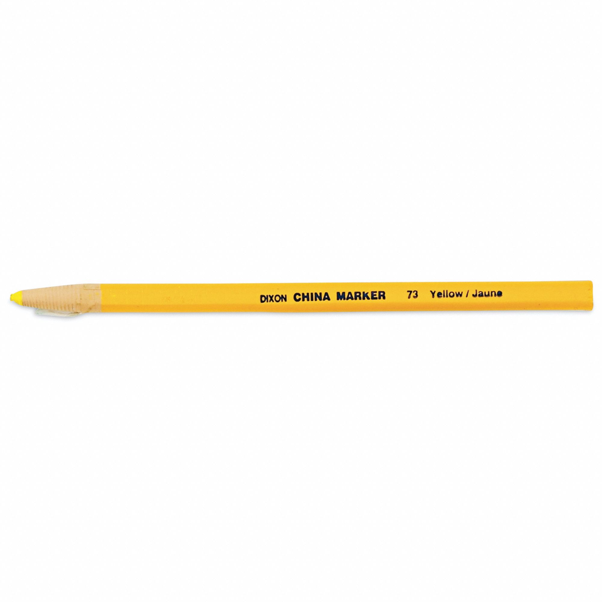 China Marker: Grease Pencil, 1/4 in Tip Wd, Bullet, Yellow, Wax, Not Refillable, Yellow, 12 PK