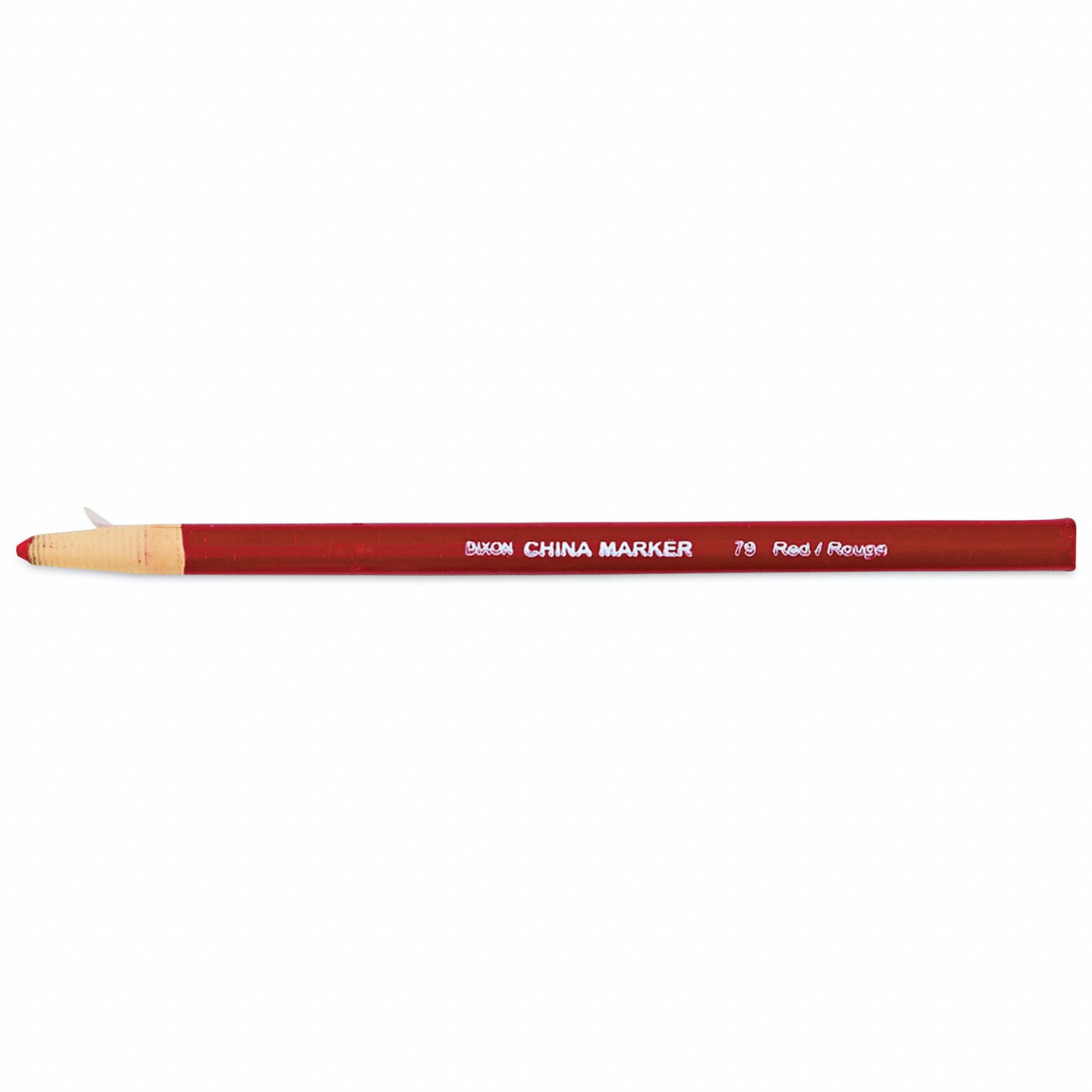 China Marker: Grease Pencil, 1/4 in Tip Wd, Bullet, Red, Wax, Not Refillable, Red, 12 PK